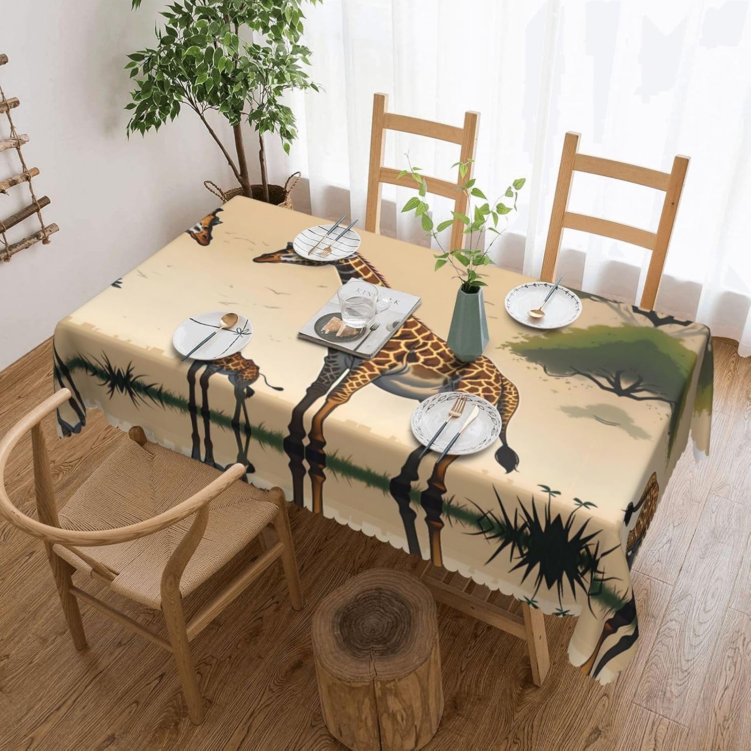Mother and Child Giraffe Tablecloths Waterproof Square 54 X 72 Inches