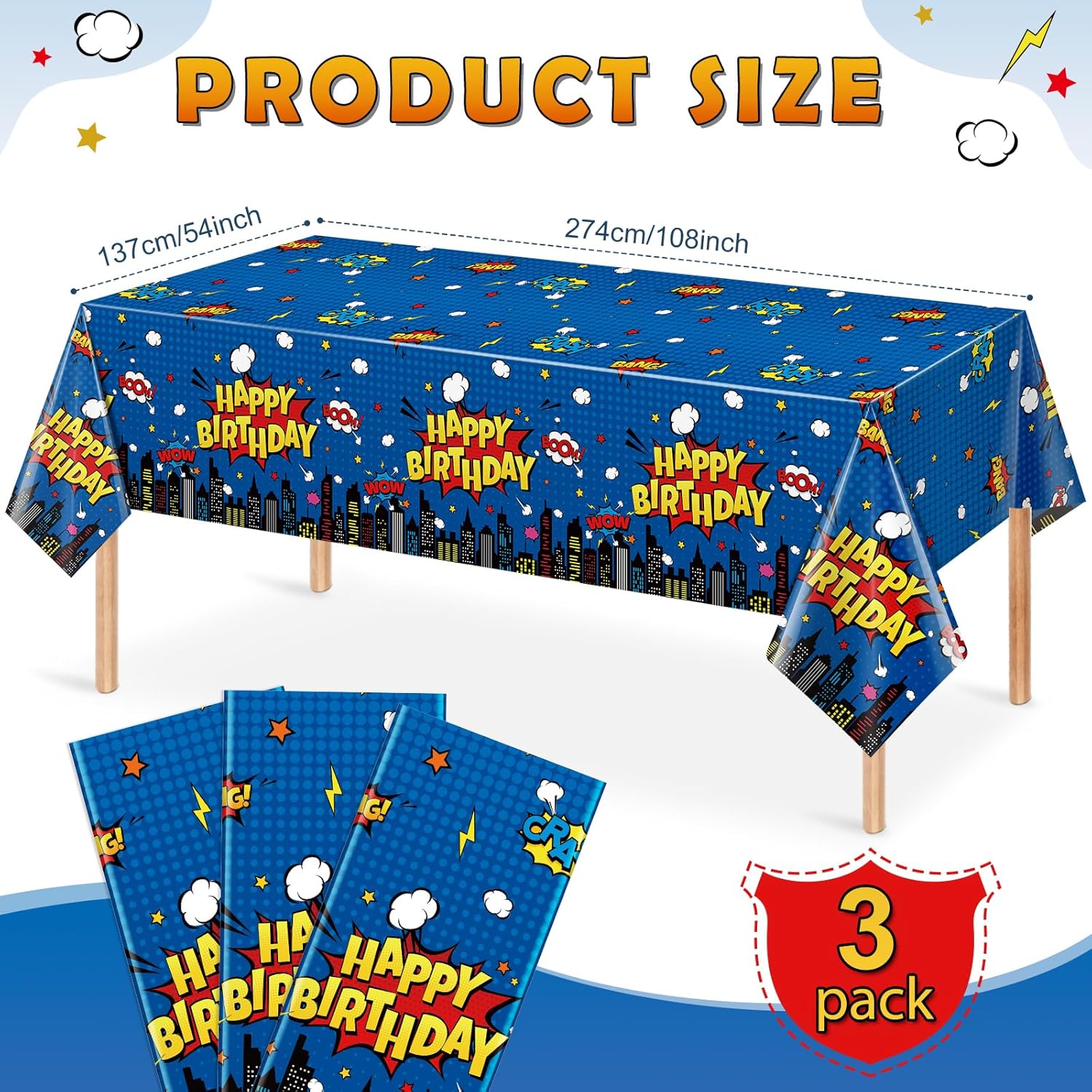 3Pcs Hero Themed Birthday Tablecloths Decorations