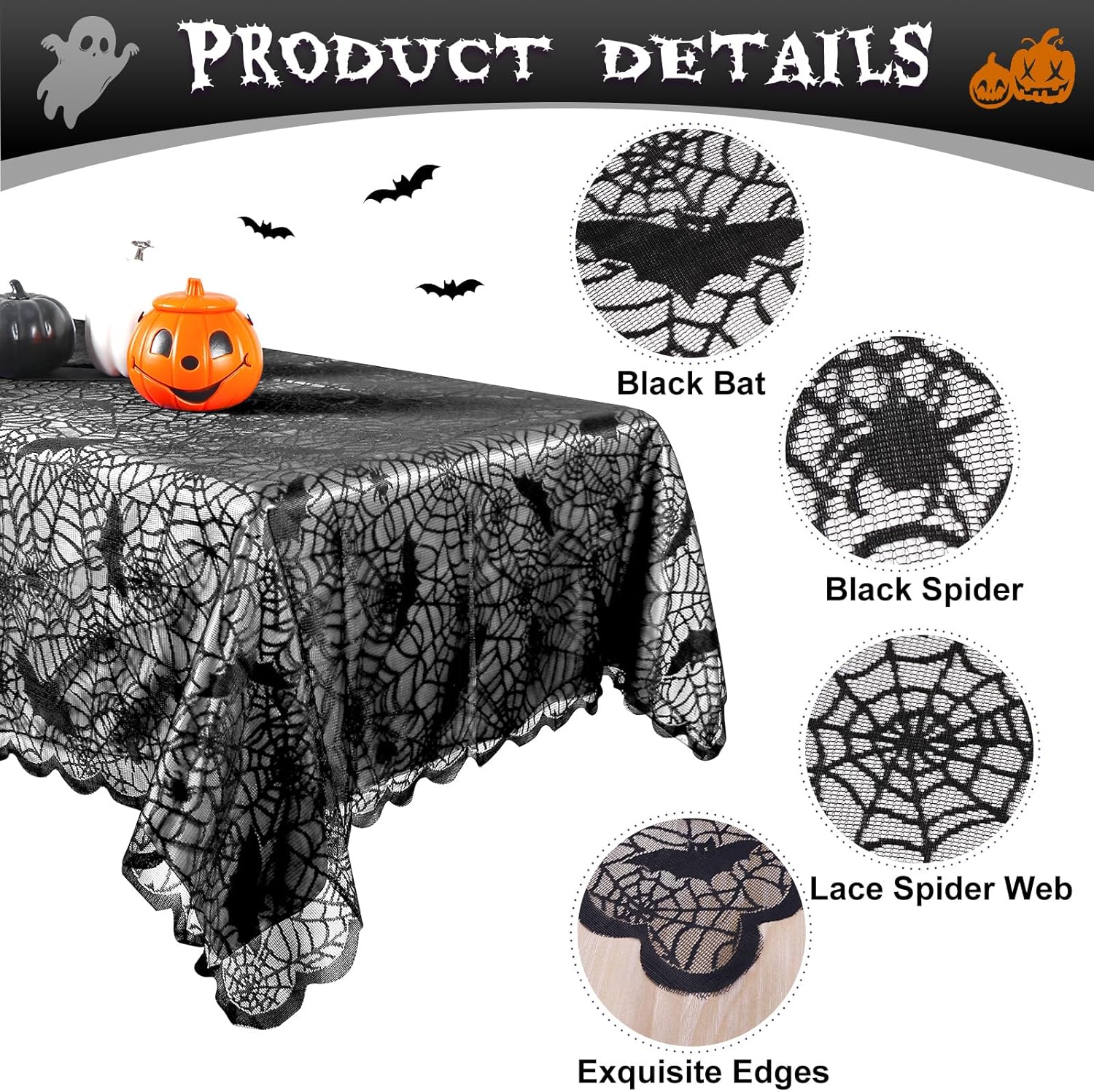 OurWarm Halloween Tablecloth Black Spider Web Design 60x84 Inch