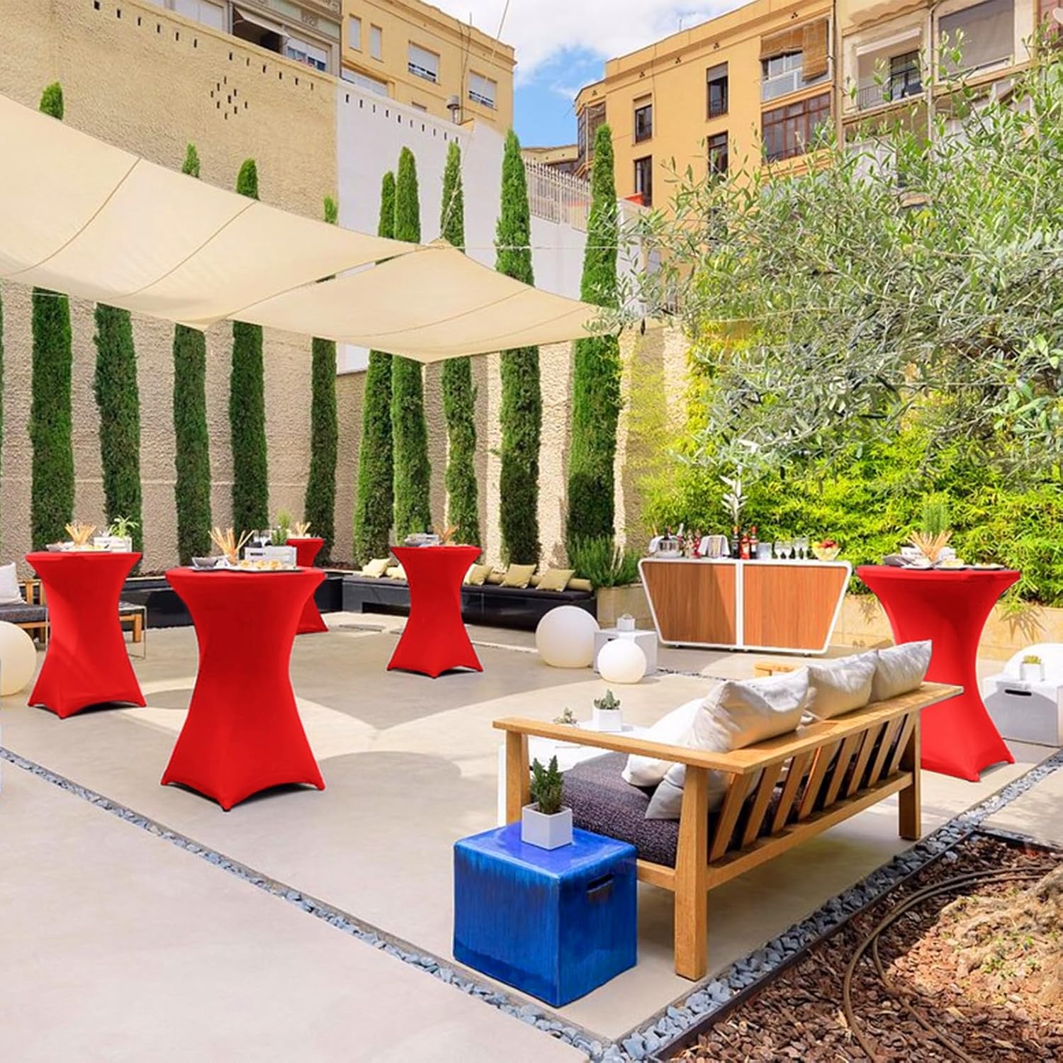 6 Pack Red Spandex Stretch Cocktail Table Covers for Round Tables