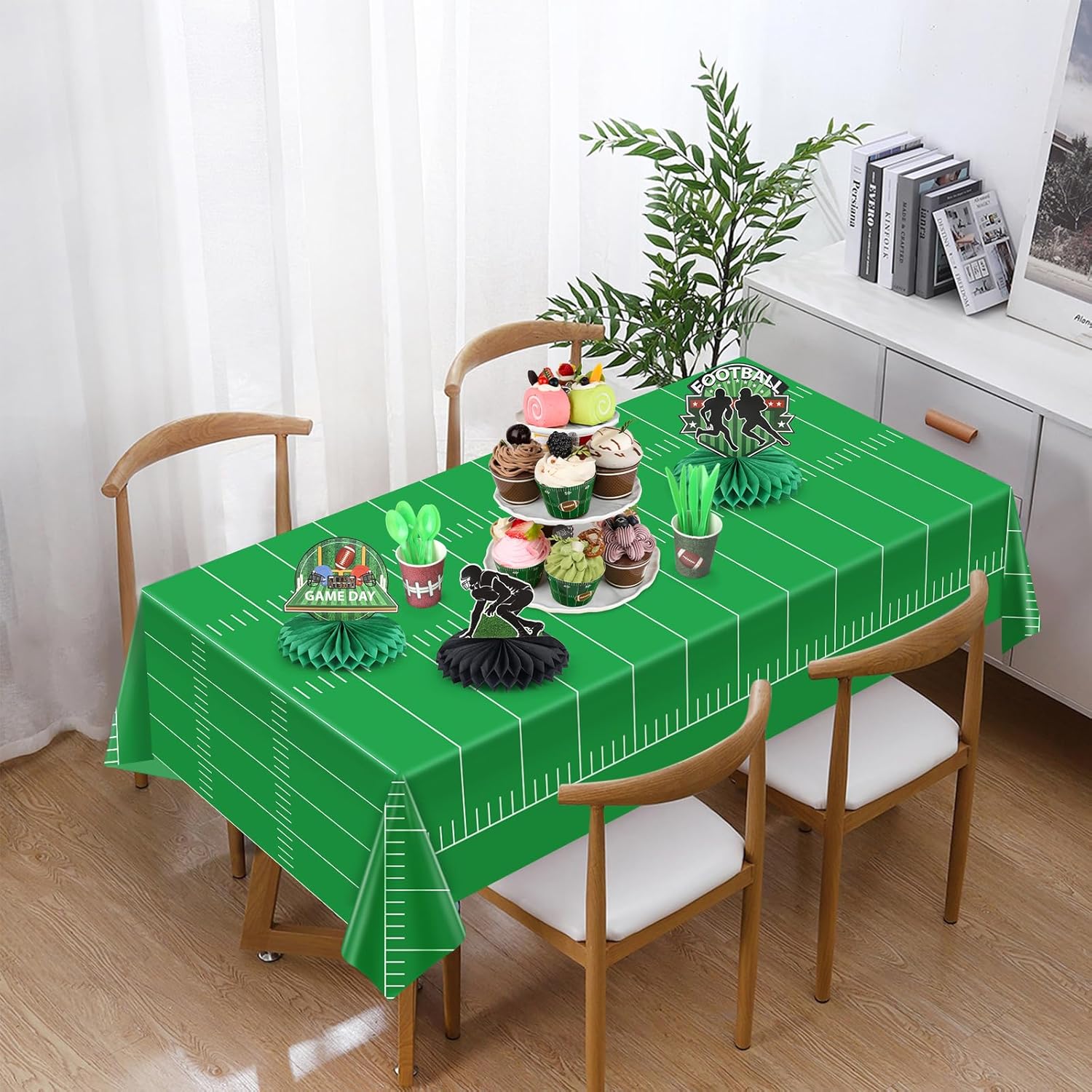 3Pcs Football Field Tablecloth 54x108 Inch for Party Decorations