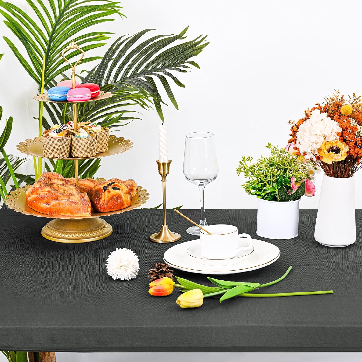 12 Pcs Spandex Table Cloth for 8 Foot Tables Grey 30x96