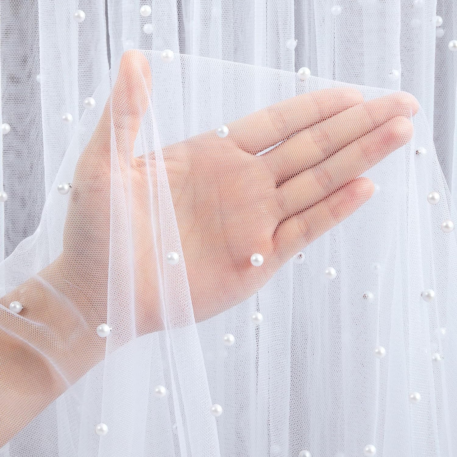 LuoluoHouse White Pearl Table Cloth 10ft Tulle Wedding Runner Decor