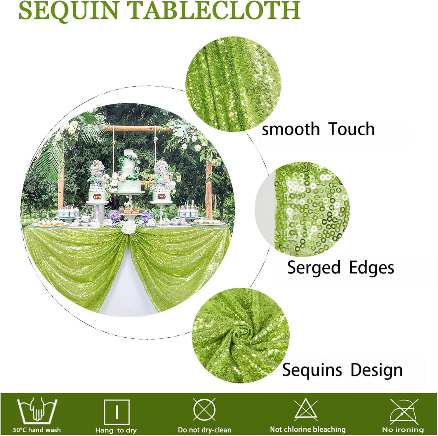 ShinyBeauty Sequin Tablecloth Olive Green 60x102 Inch Rectangle Sparkly Fabric Tablecloths for Wedding Party