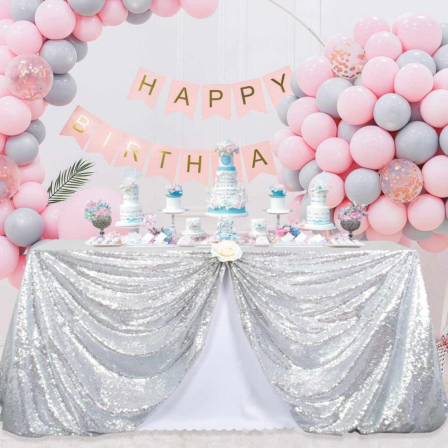 ShinyBeauty Silver Sequin Tablecloth 72x72 Inch Square