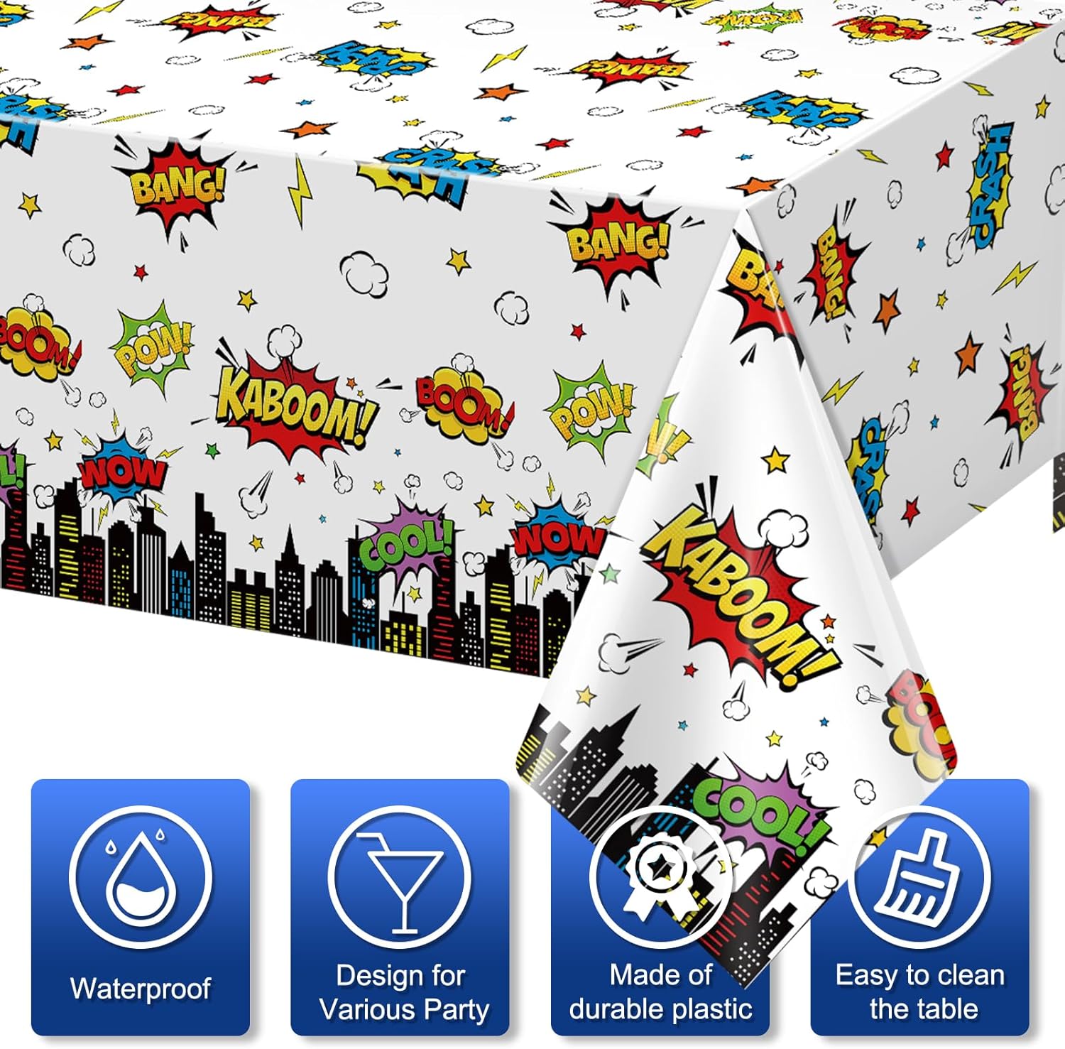 3Pcs Hero Themed Birthday Tablecloths 54x108 Inch Disposable Plastic Table Covers for Kids Party Decorations