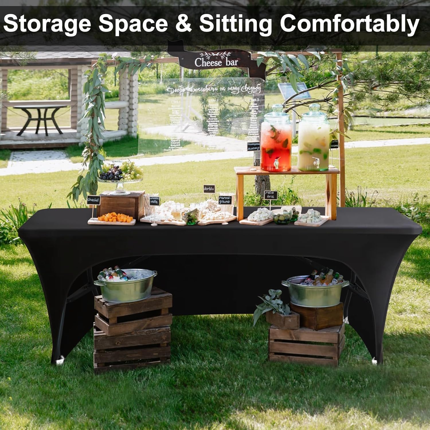 ABCCANOPY Spandex Open Back Table Cover 8ft Black Fitted Tablecloth Stretch Spandex Table Topper