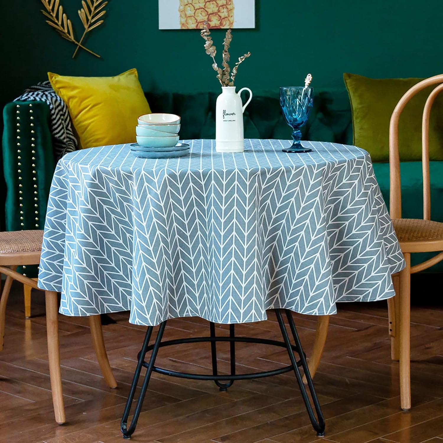 Xiongrida 60 Inch Cotton Linen Round Table Cover Grey