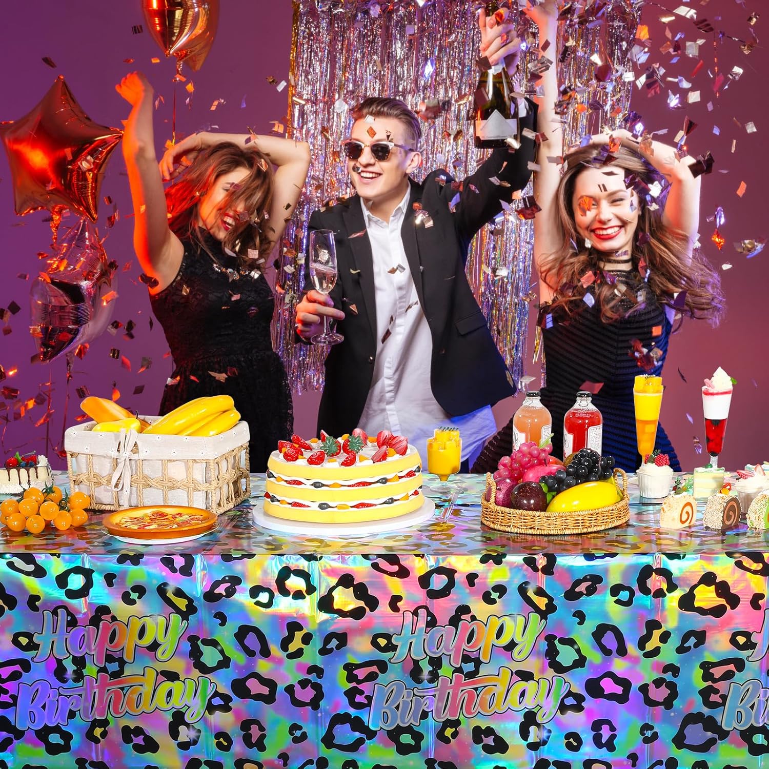 3 Pack Cheetah Print Tablecloth for Birthday Party