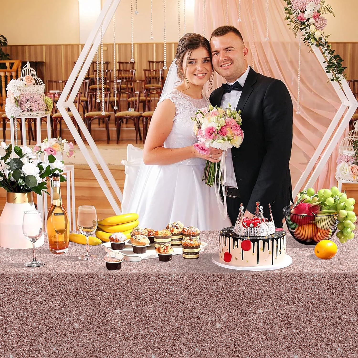 3 Pack Pink Rose Gold Birthday Tablecloths 54x108 Inch