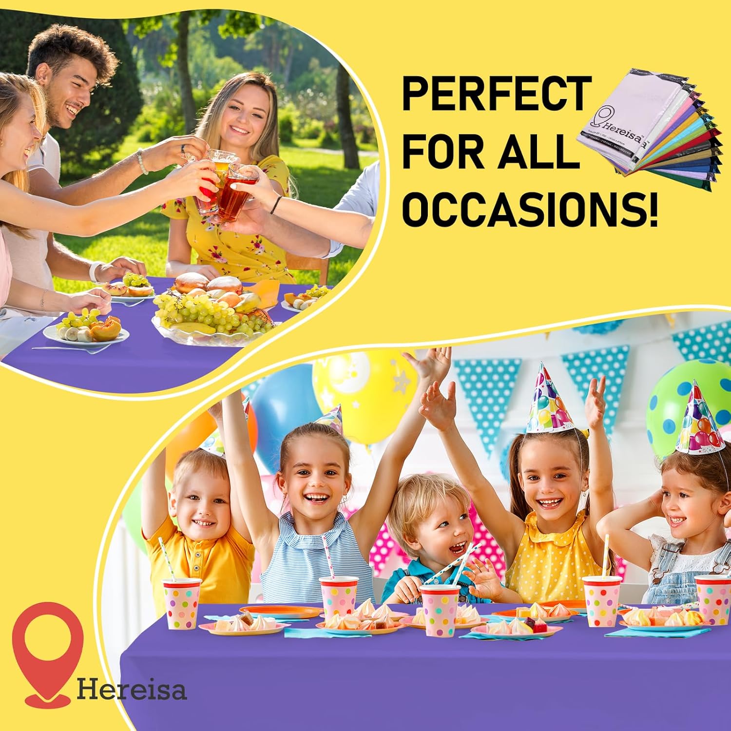 Purple Plastic Tablecloths 2 Pack Disposable Table Covers 54 x 108 Inch