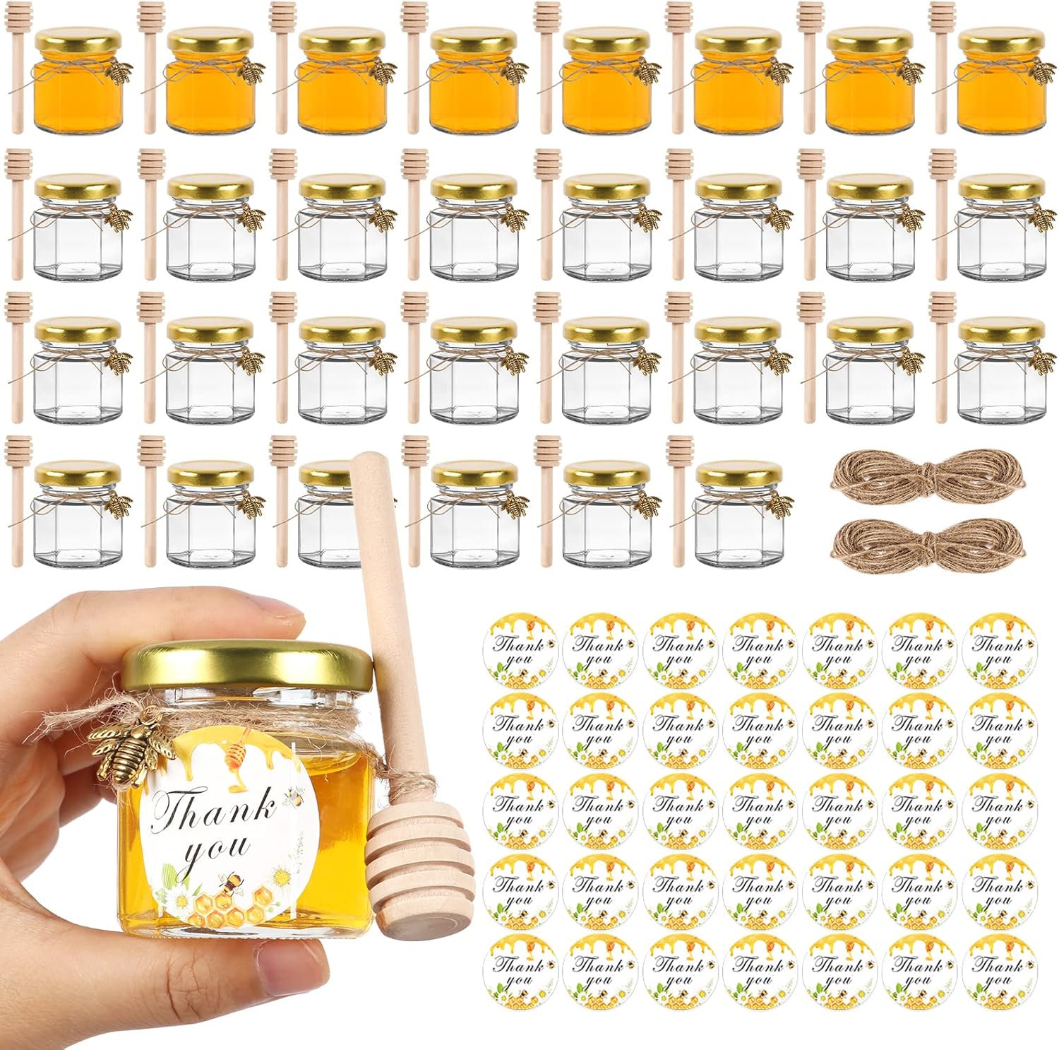 AuroTrends Mini Honey Jars 15oz Glass 30Pack with Dippers