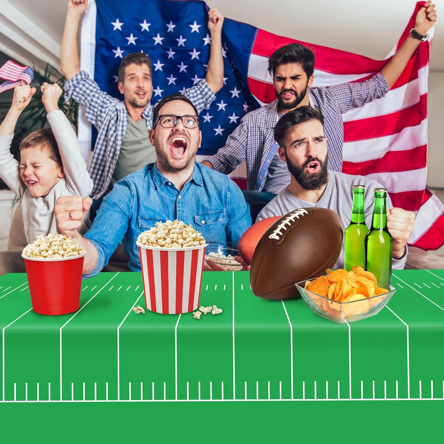 3Pcs Football Field Tablecloth 54x108 Inch for Party Decorations