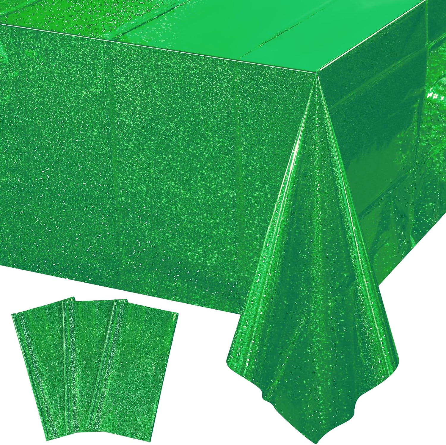 3 Pack Iridescent Green Plastic Tablecloths for Party Decorations
