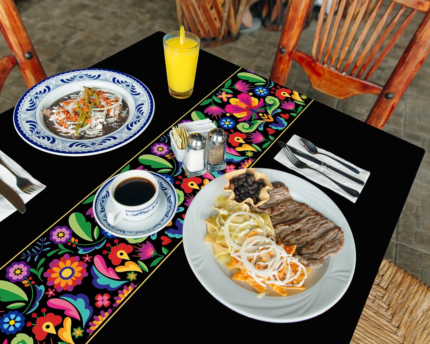 Oudain 6 Pcs Fiesta Tablecloth Black 108x54 Inch Waterproof Plastic Table Cover for Parties