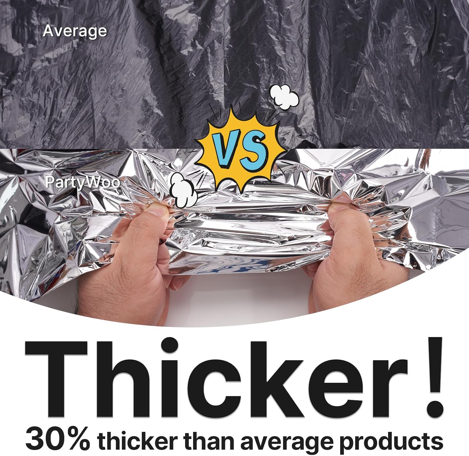 PartyWoo 3 pcs Silver Foil Table Cover 54 x 108 Inch Waterproof Tablecloth for 6-8 Foot Tables