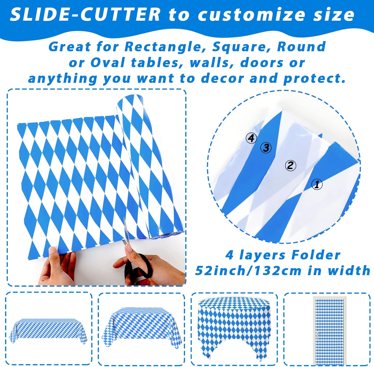 52 In x 100 Ft Bavarian Blue Tablecloth Roll for Oktoberfest Party Decorations