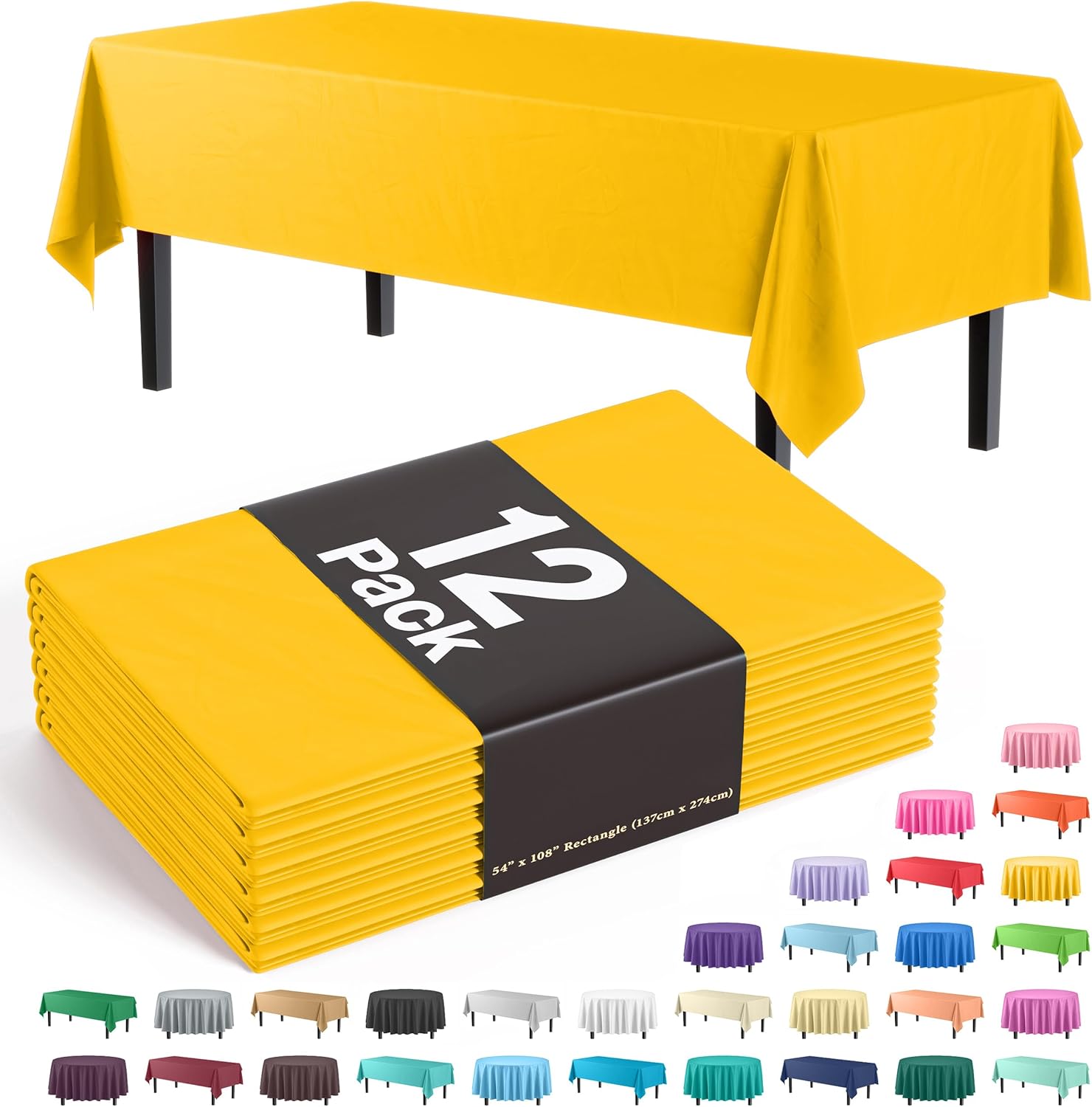 Exquisite 12-Pack Yellow Plastic Tablecloth Rectangle 54x108