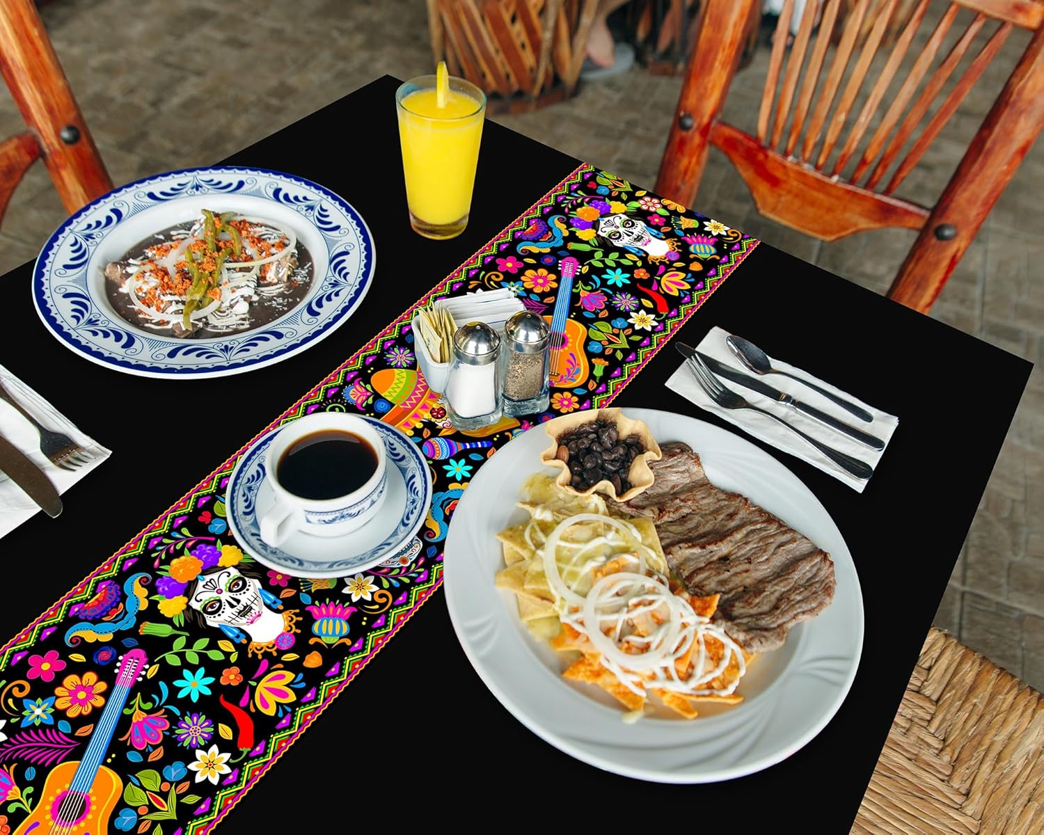 Oudain 6 Pcs Fiesta Tablecloth 108 x 54 Inch Waterproof Plastic Table Cover for Mexican Festive Events