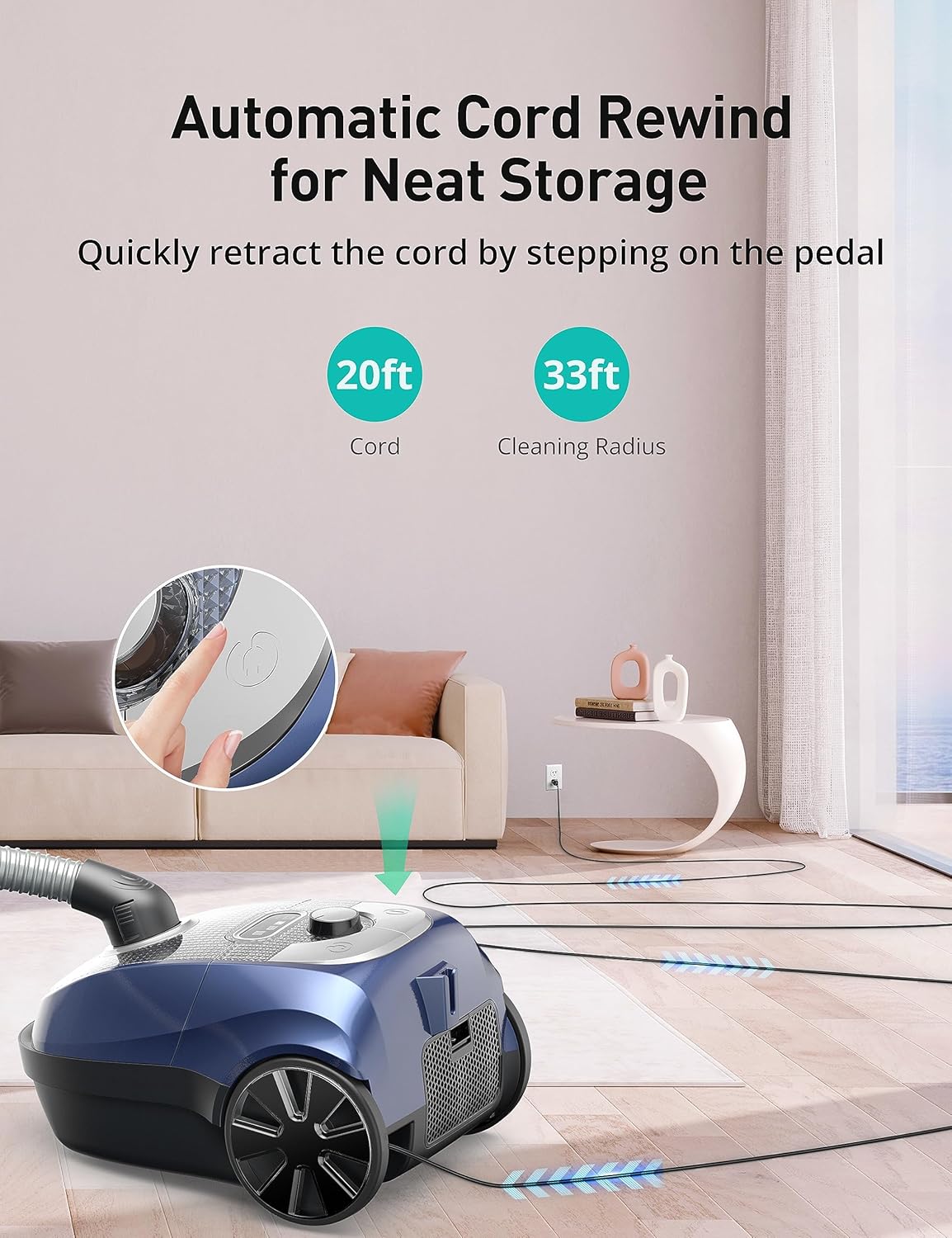 Aspiron Bagged Canister Vacuum with H13 HEPA Filter