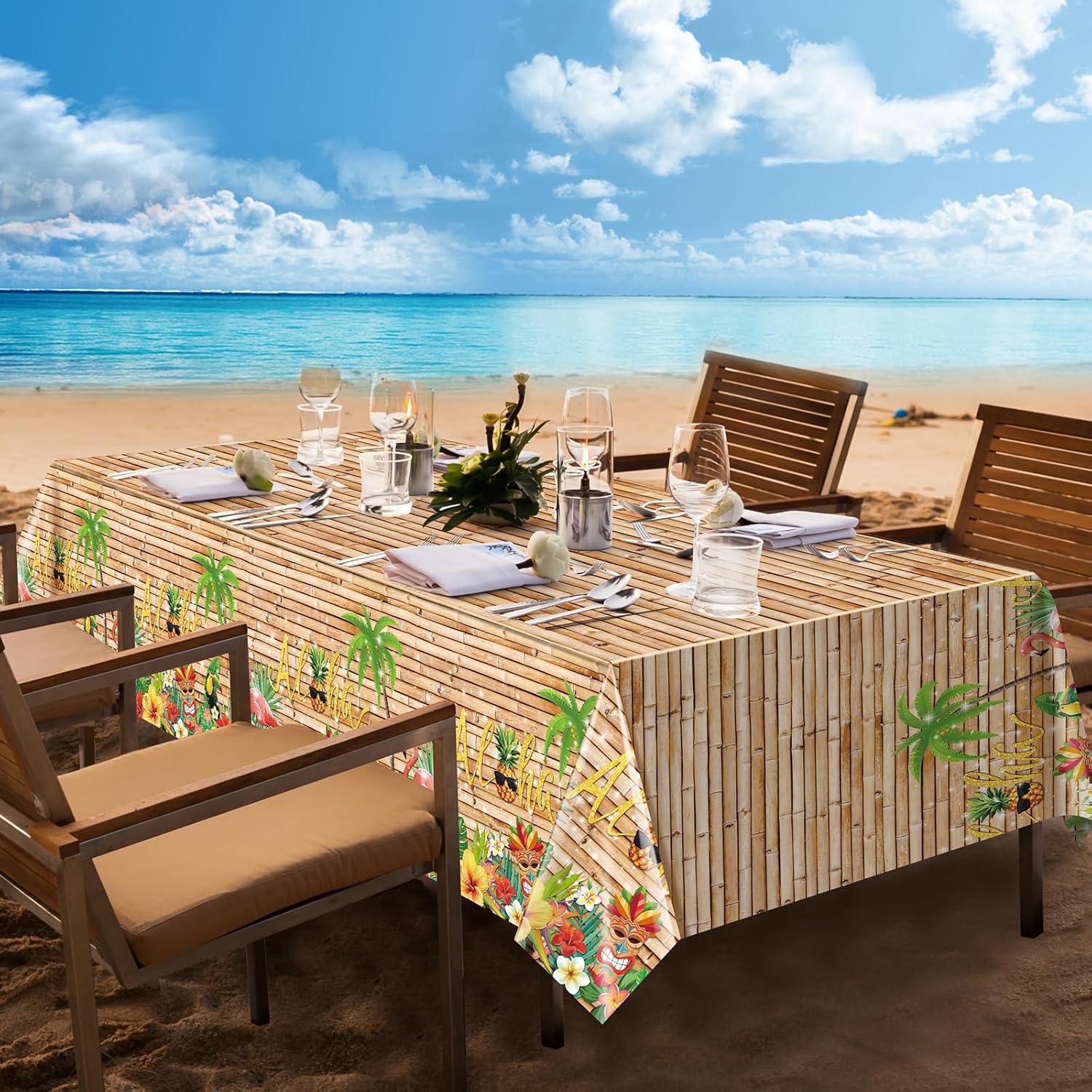 3Pcs Hawaiian Luau Tablecloth Tiki Party Decorations 108x54 Inch