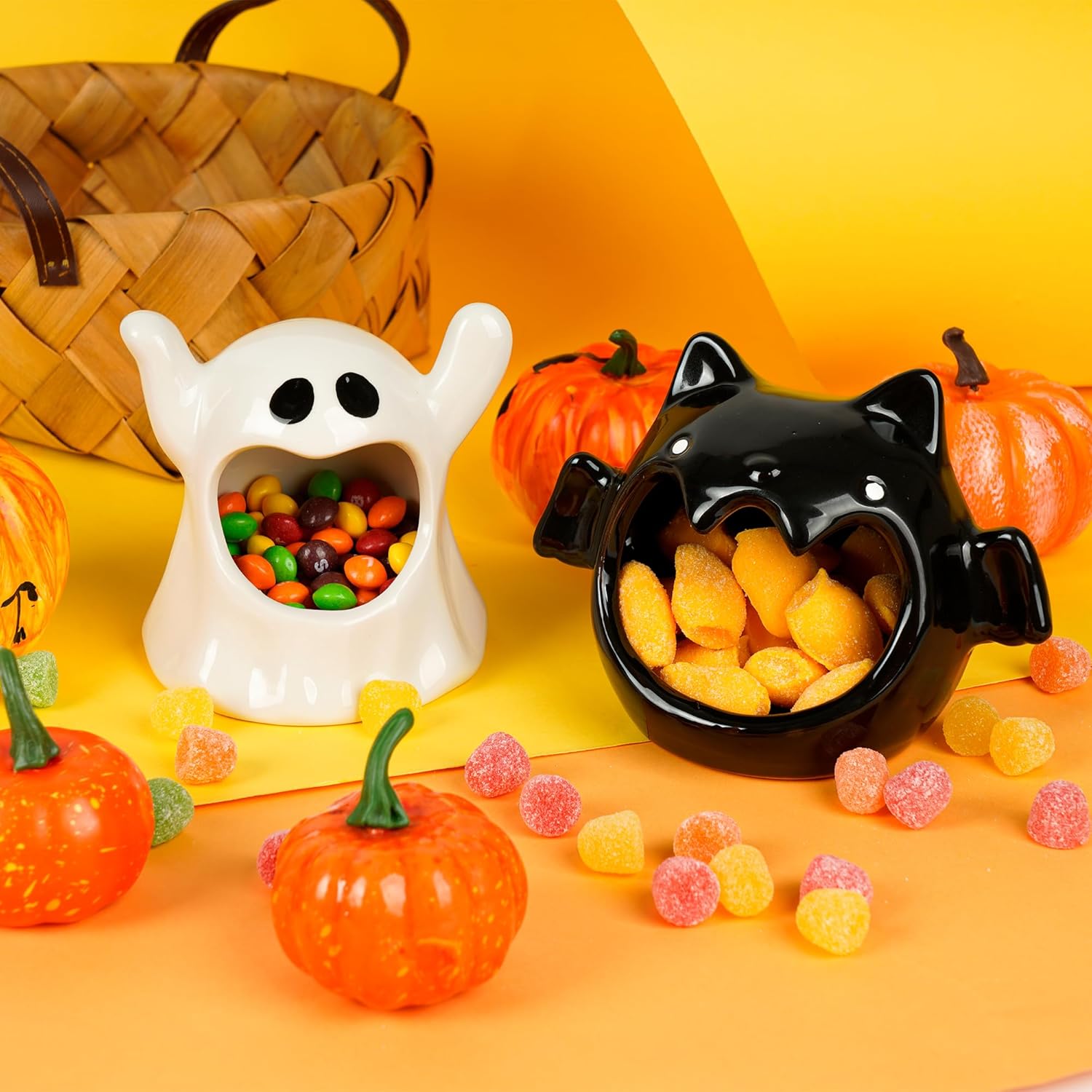 Kolewo4ever 4 Piece Halloween Candy Dish Holder Ceramic Bat Ghost Shape
