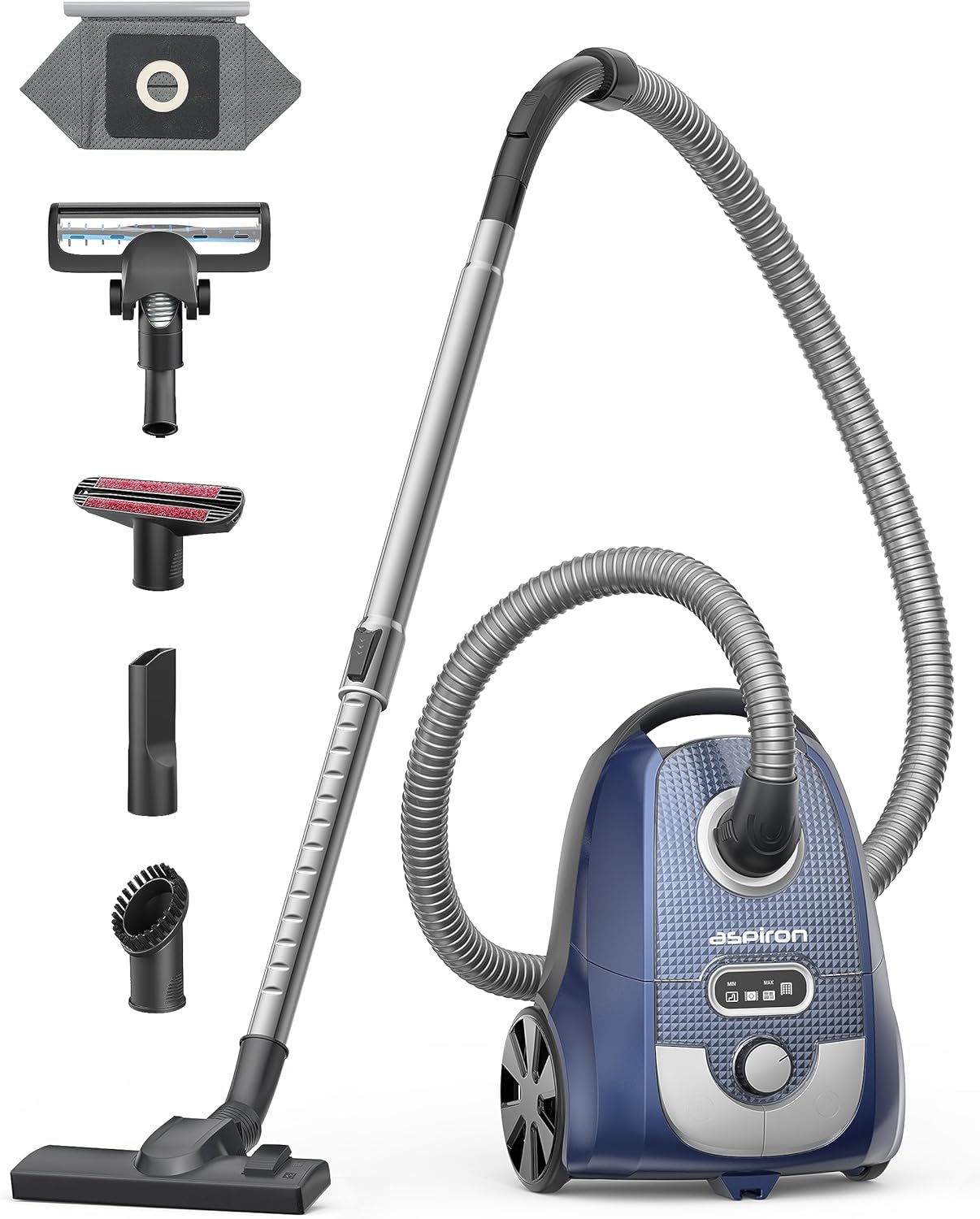 Aspiron Bagged Canister Vacuum with H13 HEPA Filter