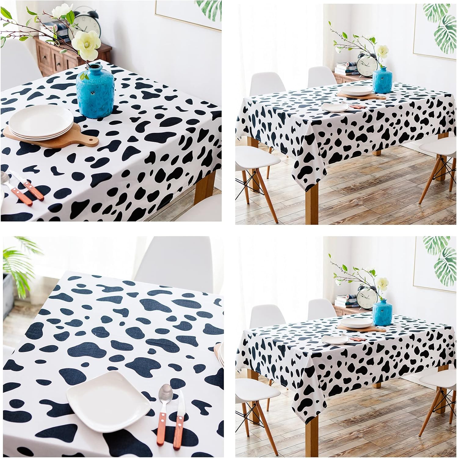 2 Pcs Disposable Black and White Cow Print Plastic Tablecloth
