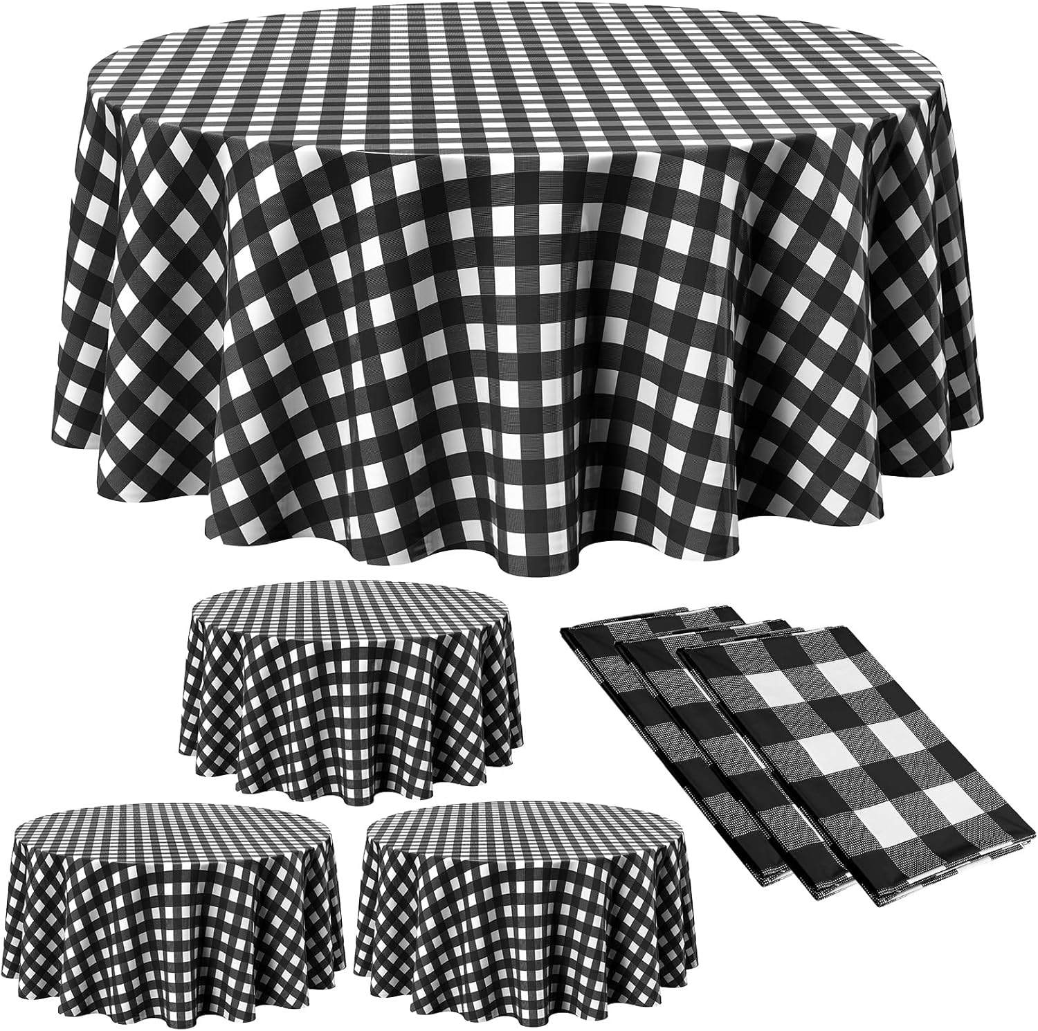 Disposable Checkered Round Tablecloth 84 Buffalo Plaid 6 Pieces