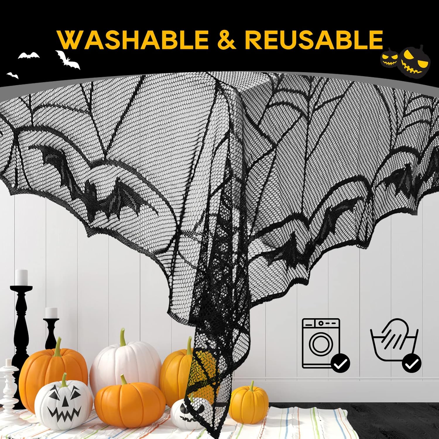 eZAKKA Halloween Table Cloth Black 48x96 Inch Rectangle
