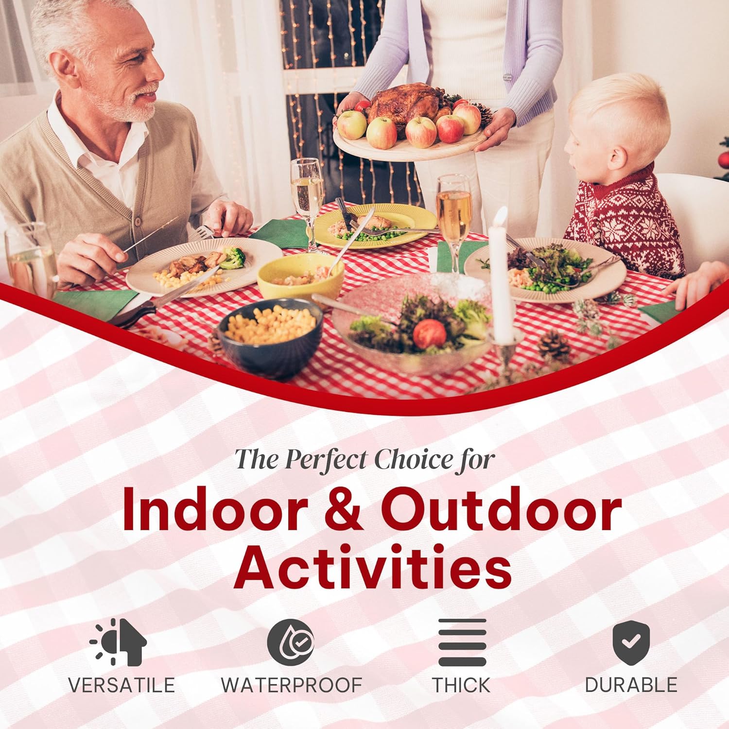 Amatra All-Purpose Plastic Table Cover Roll with Self-Cutter Red Checkered 54inch x 120ft