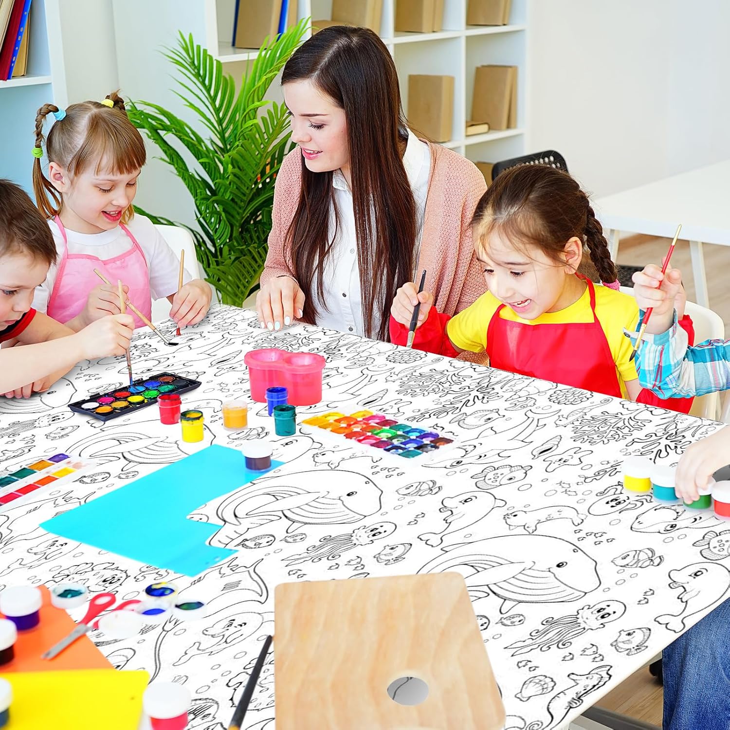 Ocean-Themed Giant Tablecloth for Kids 54x108 Inch