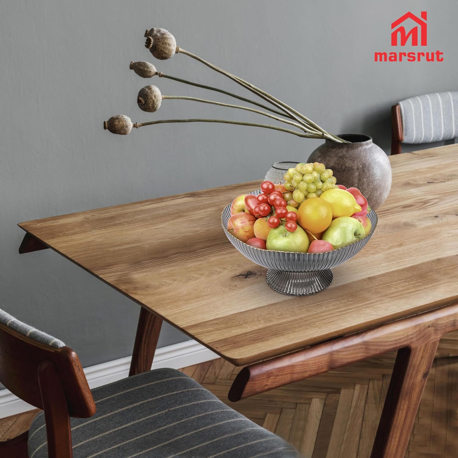 Marsrut Grey Plastic Vintage Fruit Bowl Storage Basket