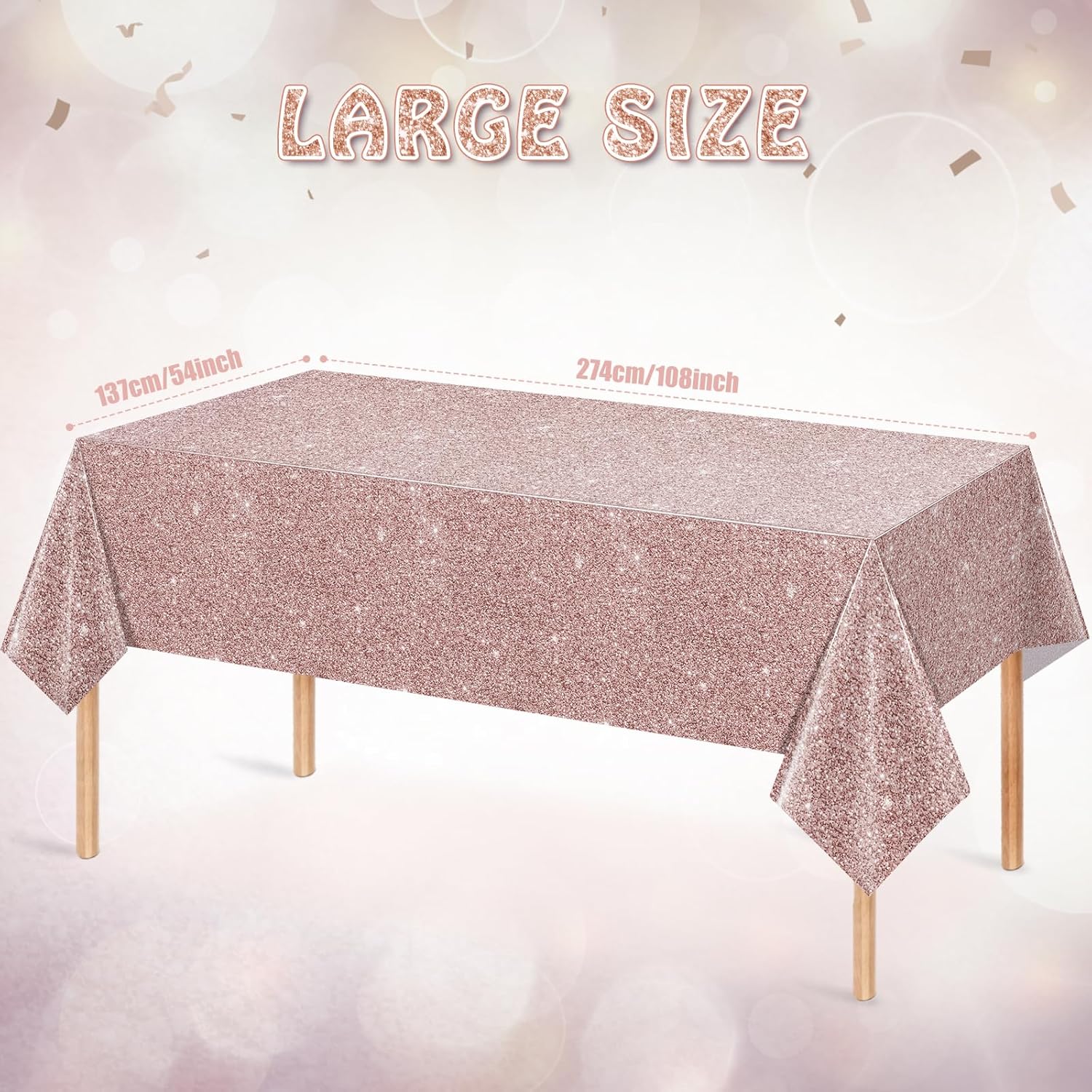 3 Pack Pink Rose Gold Birthday Tablecloths 54x108 Inch