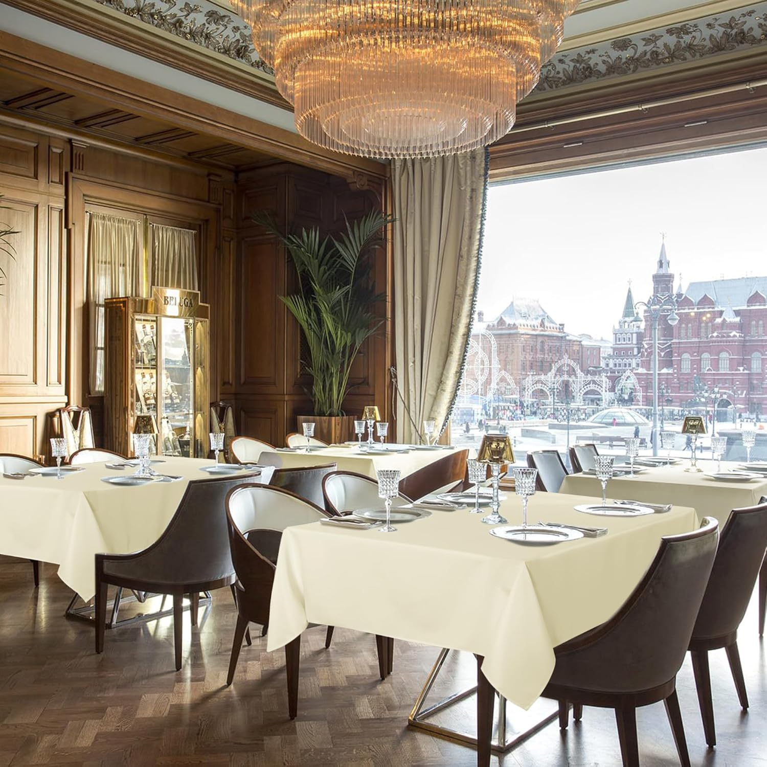 Sancua 6 Pack Rectangle Tablecloths for 4ft Tables 60x84 Inch Beige Washable Table Cover