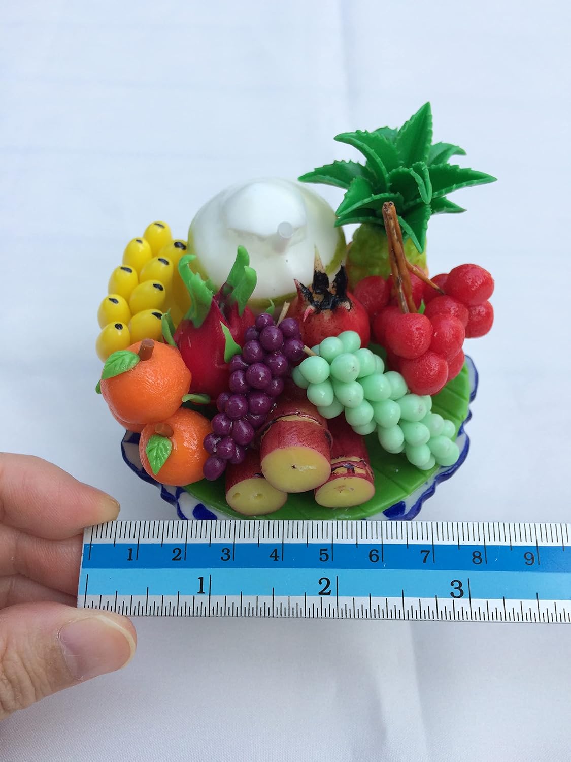 Artificial Fruit Bowl with Ceramic Pedestal Tray 3 Inches