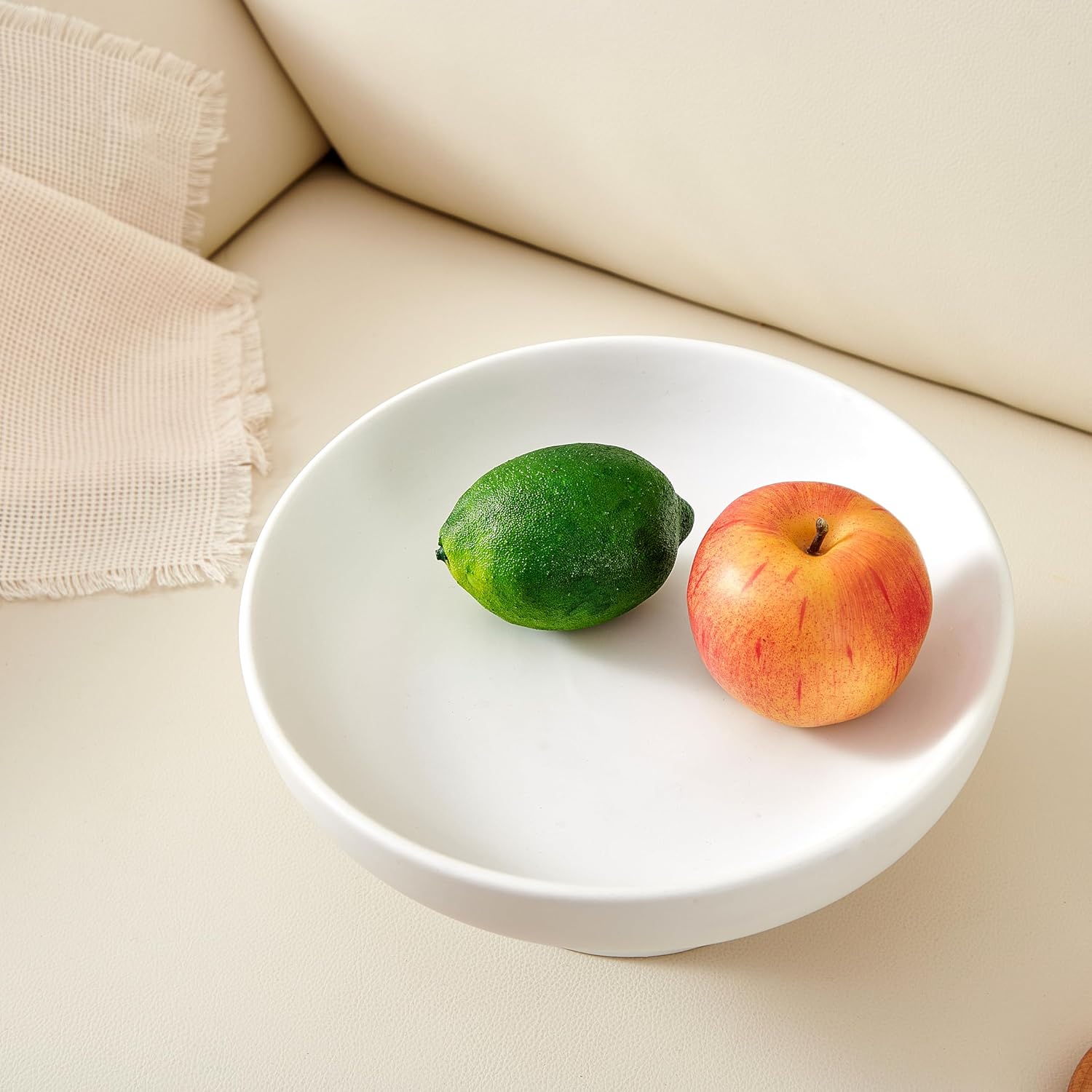 Denique White Ceramic Fruit Bowl 10 Inch