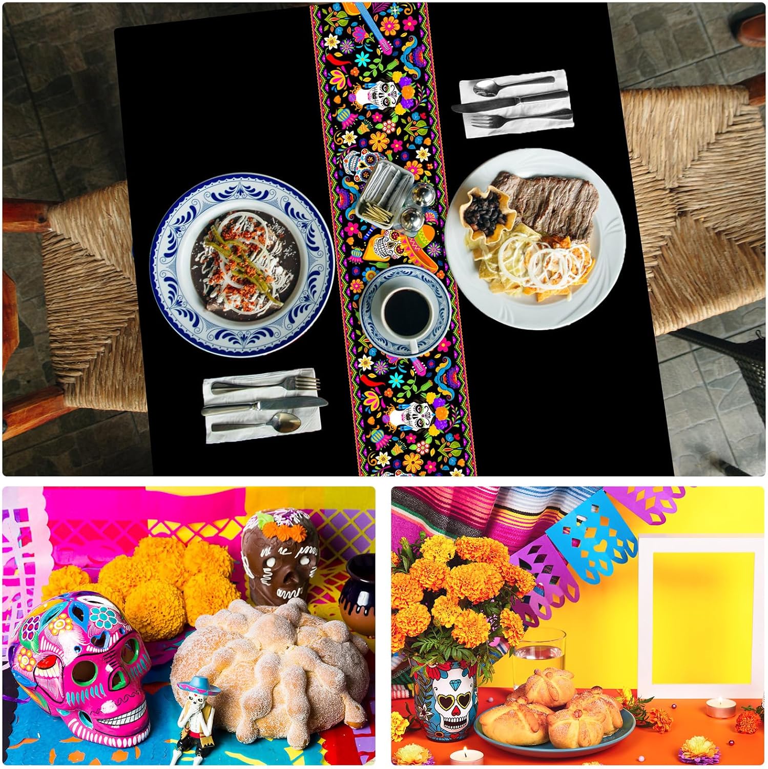 Oudain 6 Pcs Fiesta Tablecloth 108 x 54 Inch Waterproof Plastic Table Cover for Mexican Festive Events