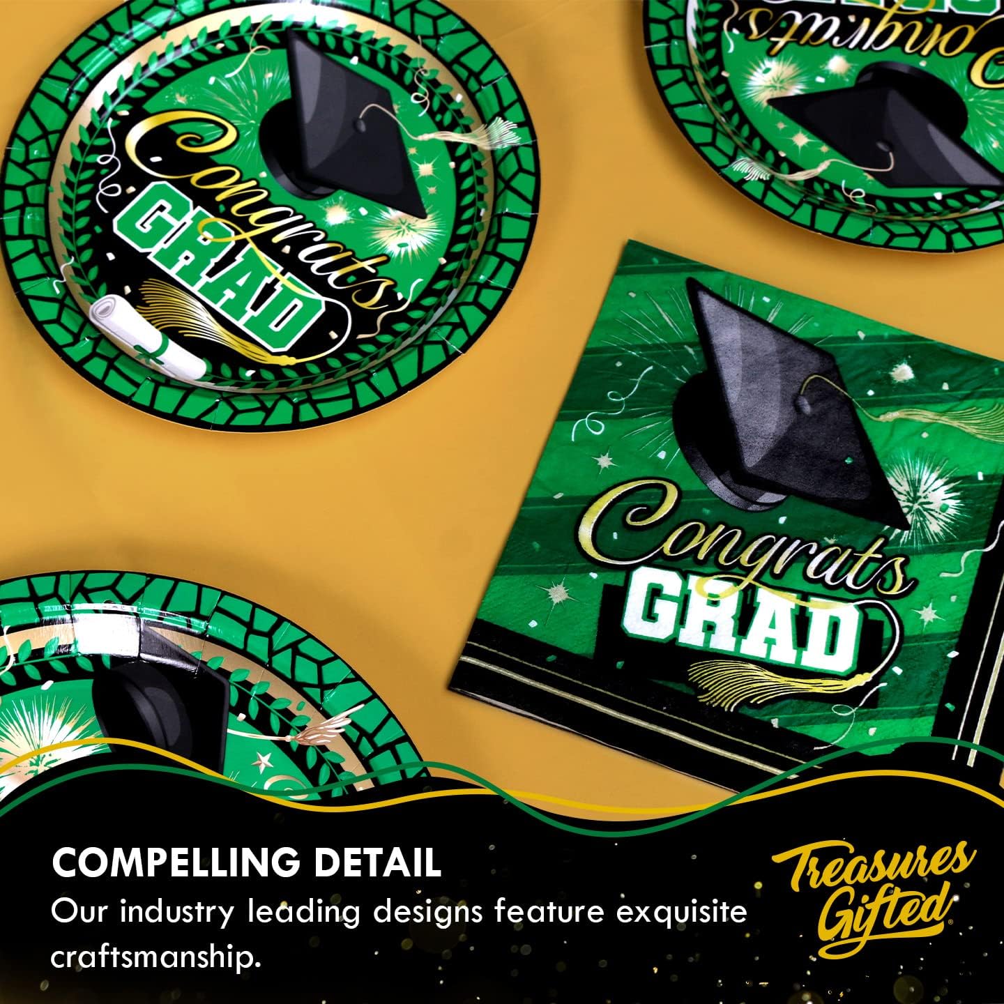Treasures Gifted Green Graduation Tablecloths - 3 Pack 54 x 108 Inches