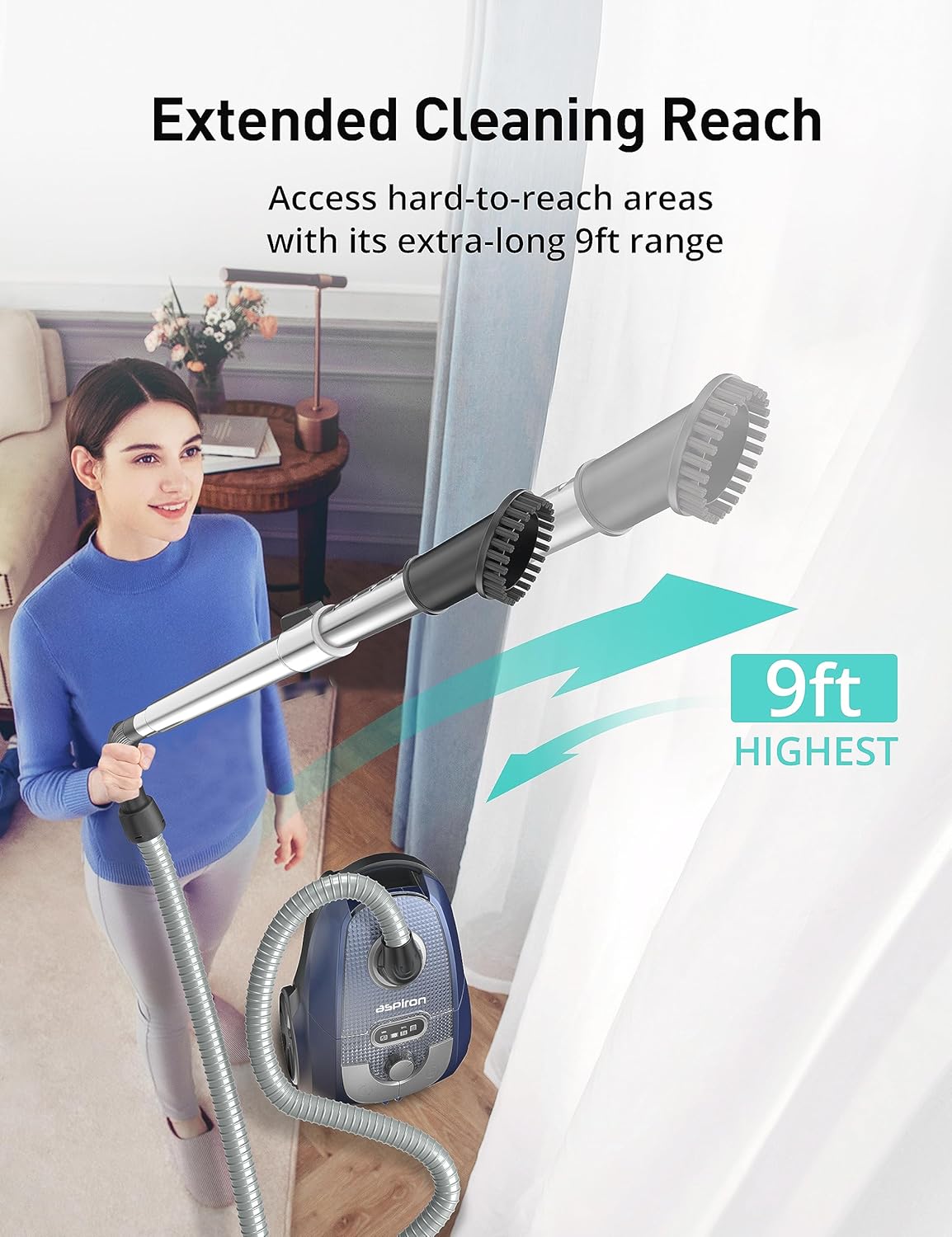 Aspiron Bagged Canister Vacuum with H13 HEPA Filter