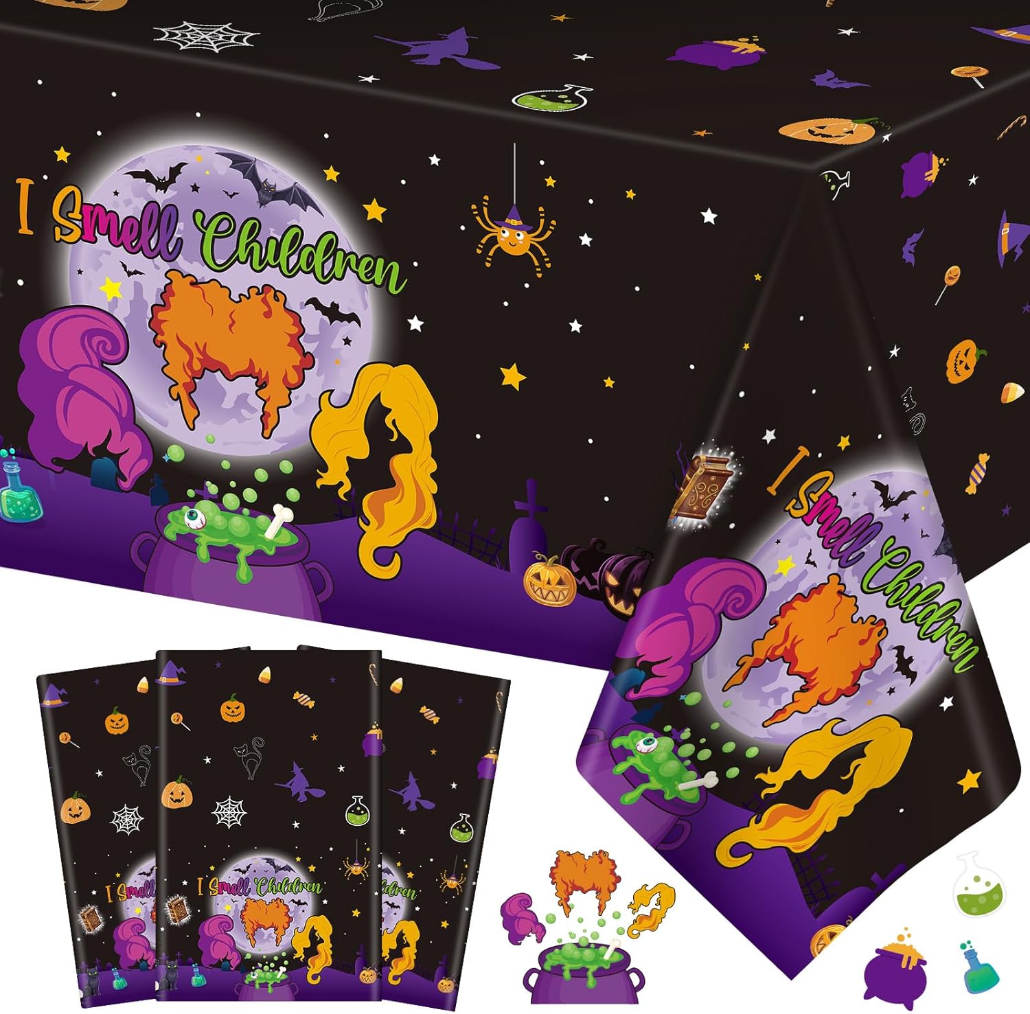 3 Pack Hocus Pocus Halloween Tablecloths 108x54 Inch