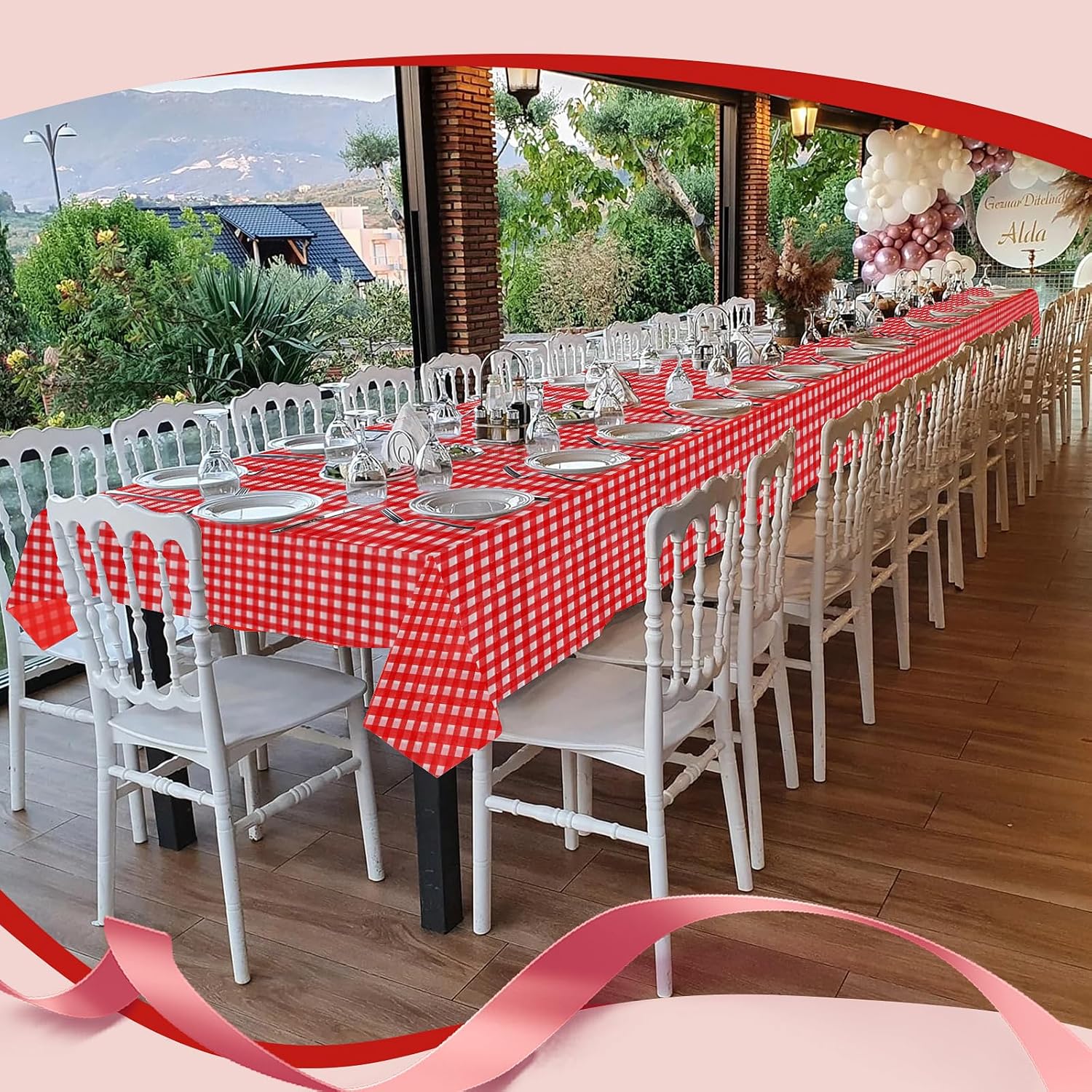 Goodluck 54 Inch x 300 Feet Red Checkered Table Cloth with Cutter Box