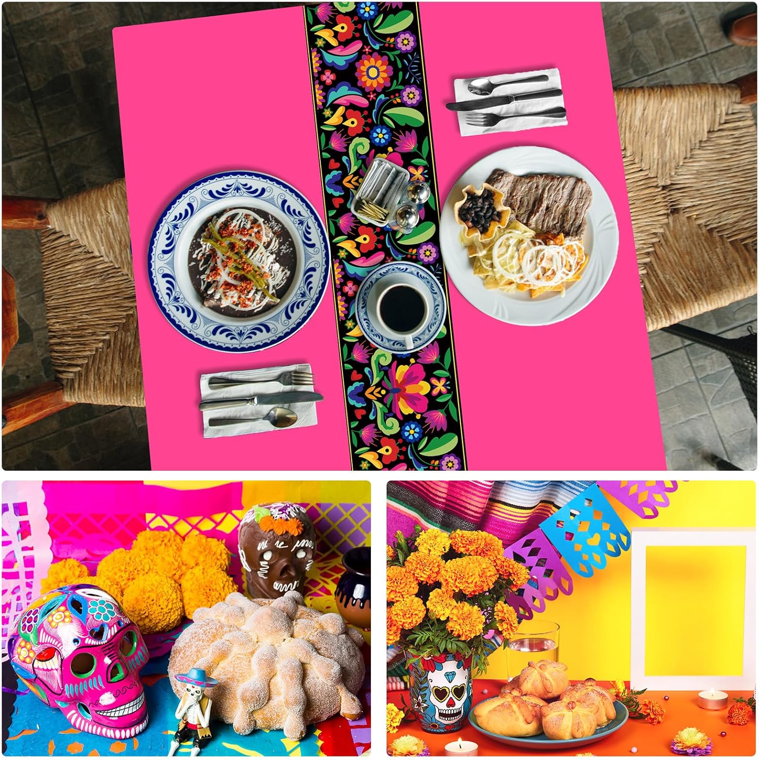 Oudain 3 Pcs Fiesta Tablecloth 108x54 Inch Plastic Table Cover for Mexican Events