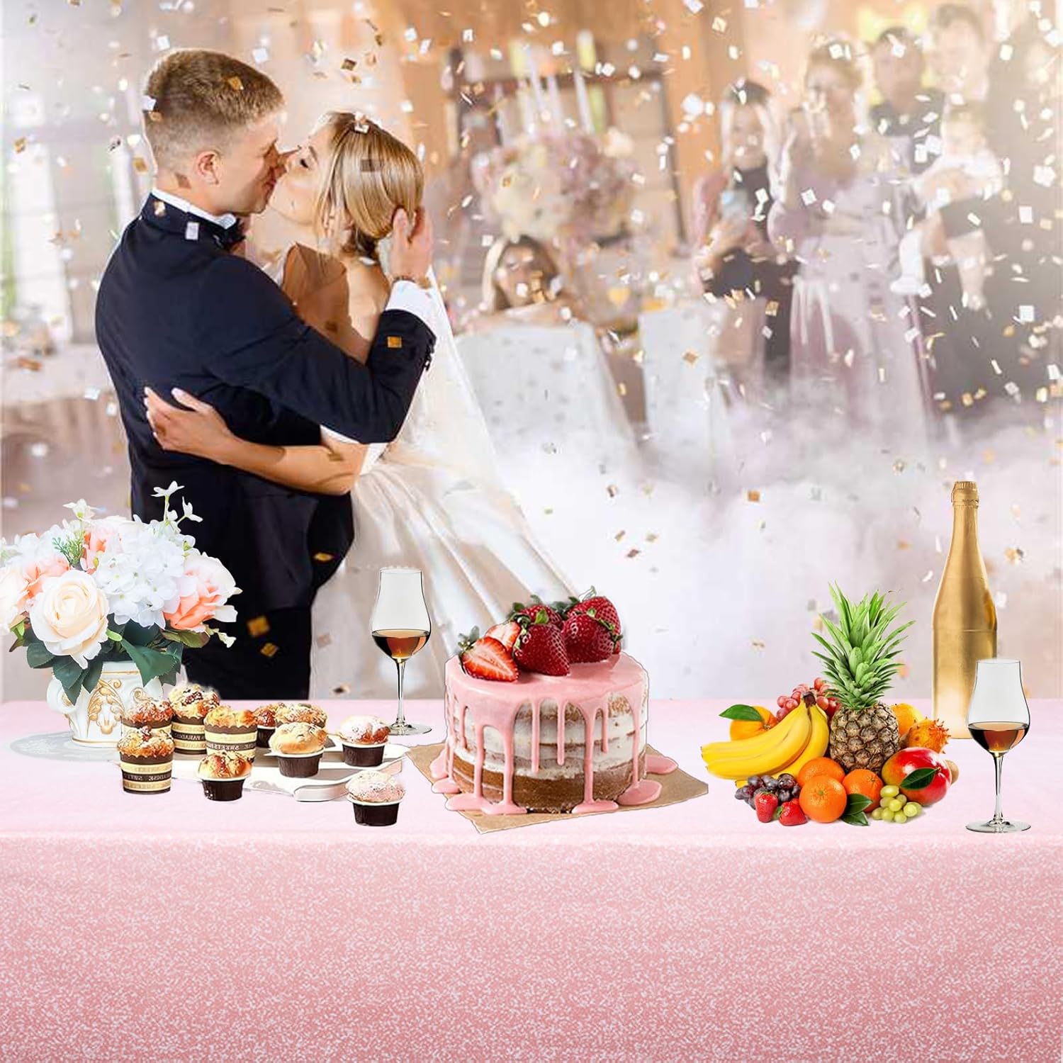 Kesfey 3 Pack Ombre Rose Gold Tablecloths 54x108 Inch