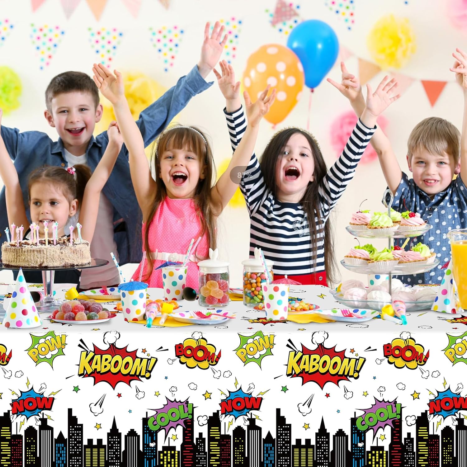 3Pcs Hero Themed Birthday Tablecloths 54x108 Inch Disposable Plastic Table Covers for Kids Party Decorations