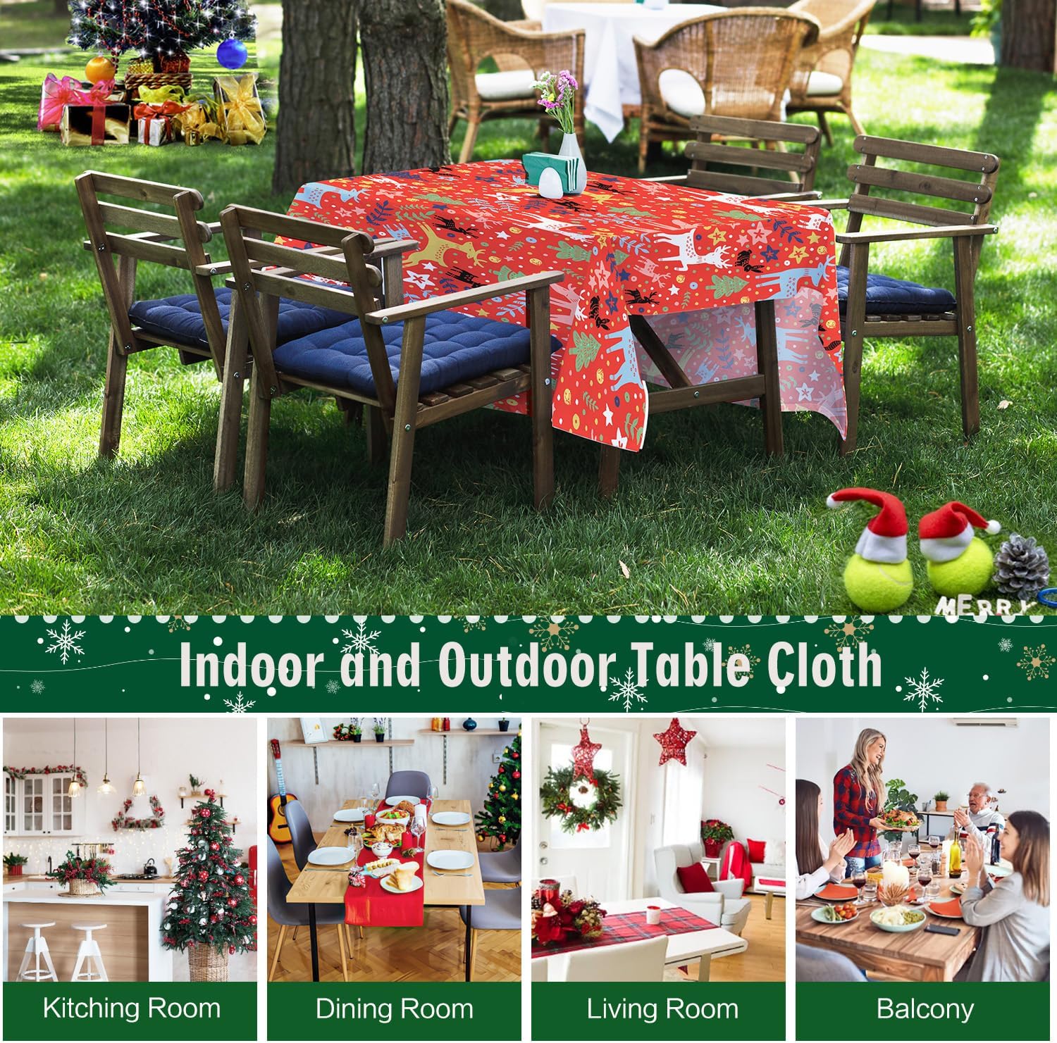 Vimorco Rectangle Tablecloth Christmas Deer