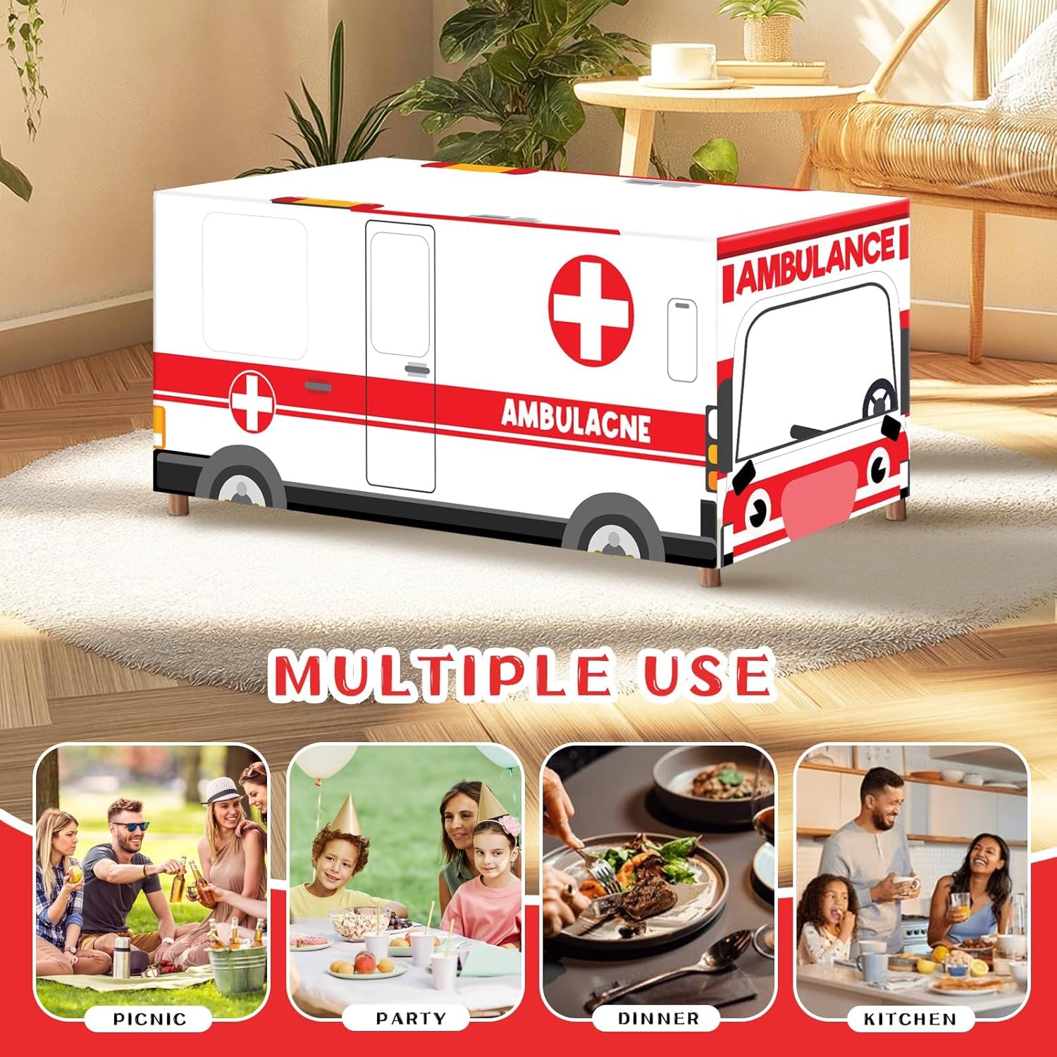 Cumule 6 Ft Ambulance Themed Tablecloth