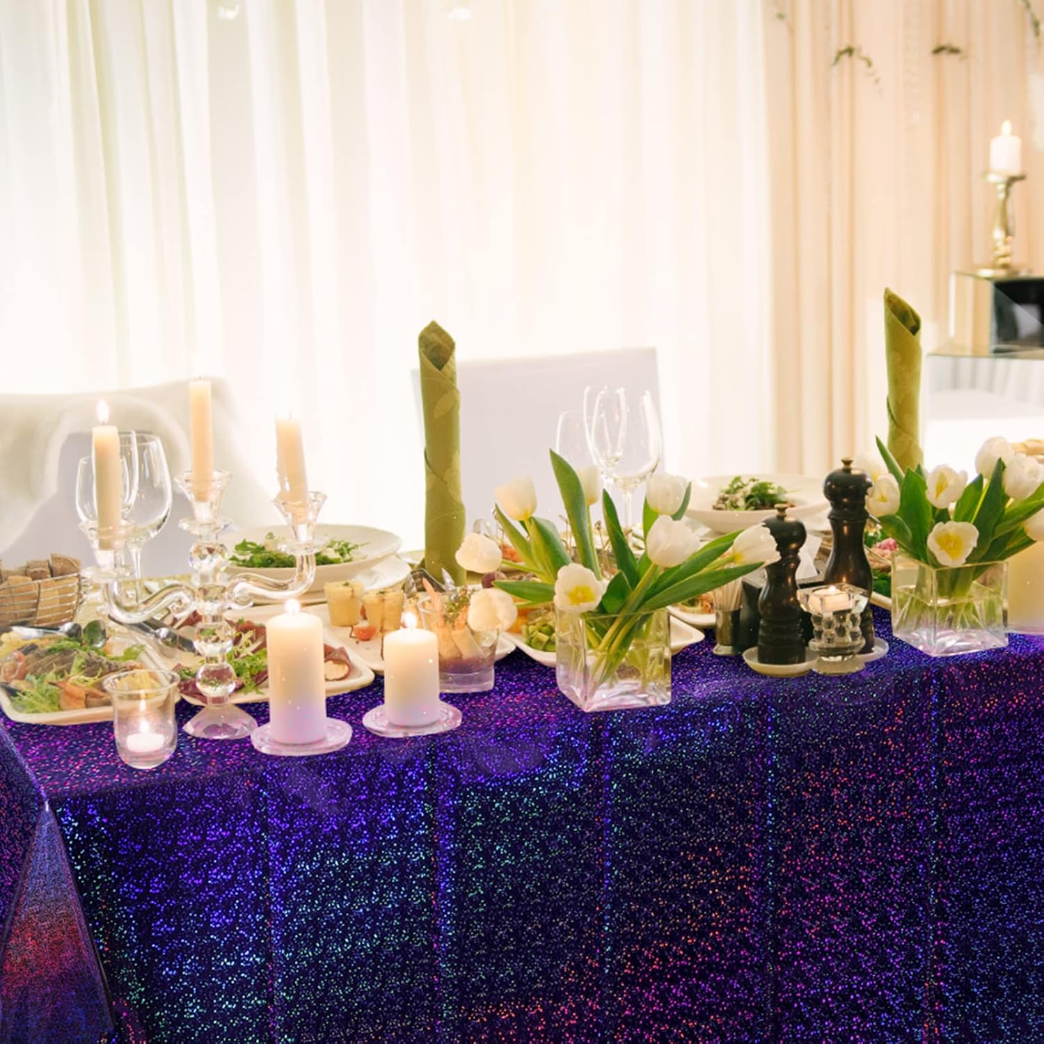 FunnyPars 4 Pack Iridescent Holographic Tablecloths