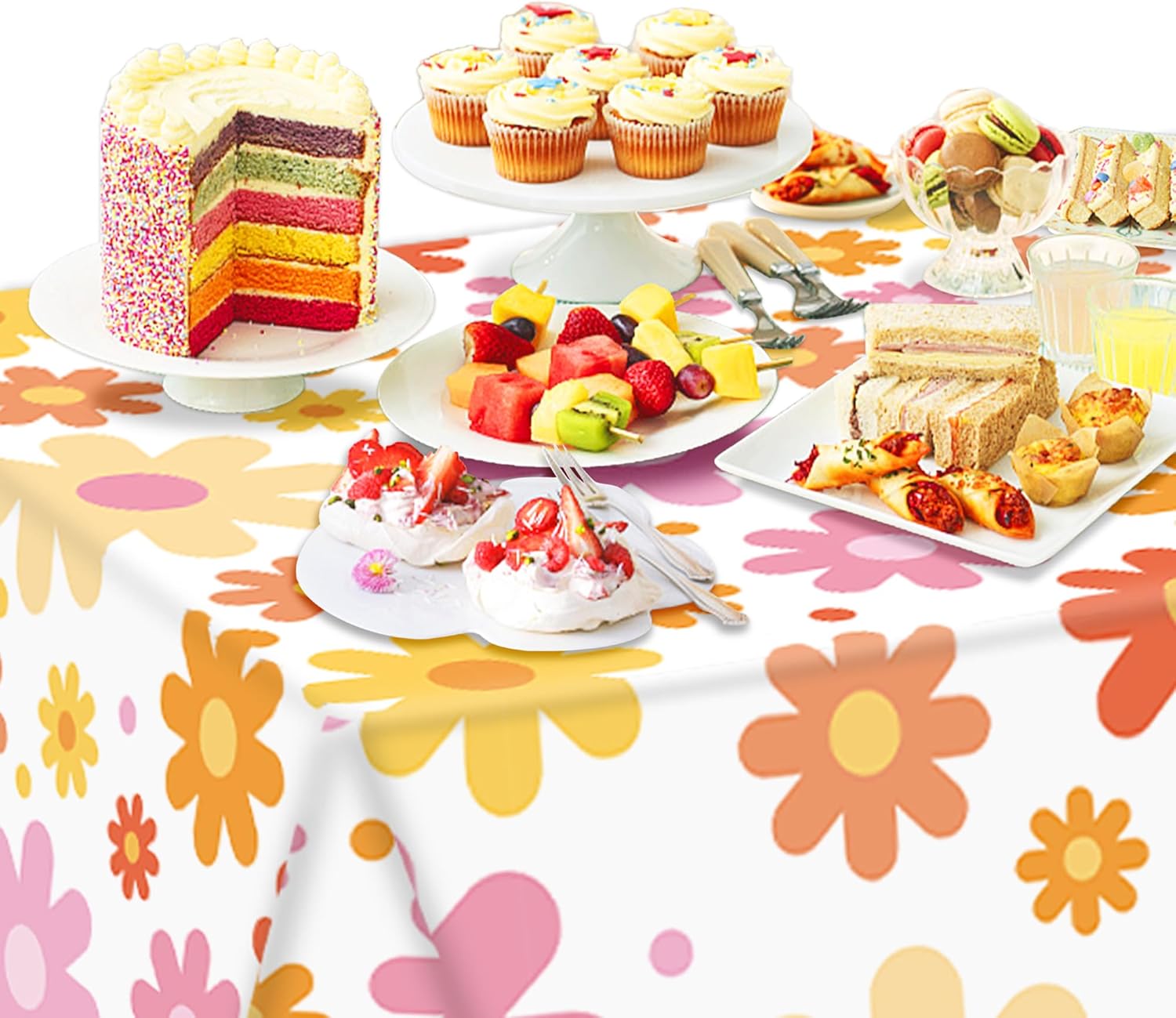 Augisteen Groovy Daisy Pattern Tablecloths 54x108 Inch 4 PCS