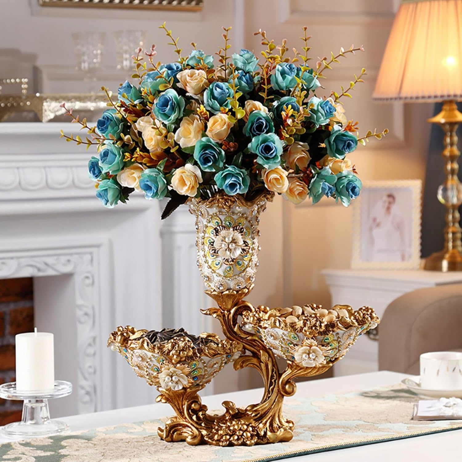 BULUXE 2 Tiered Fruit Bowl Resin Gold White
